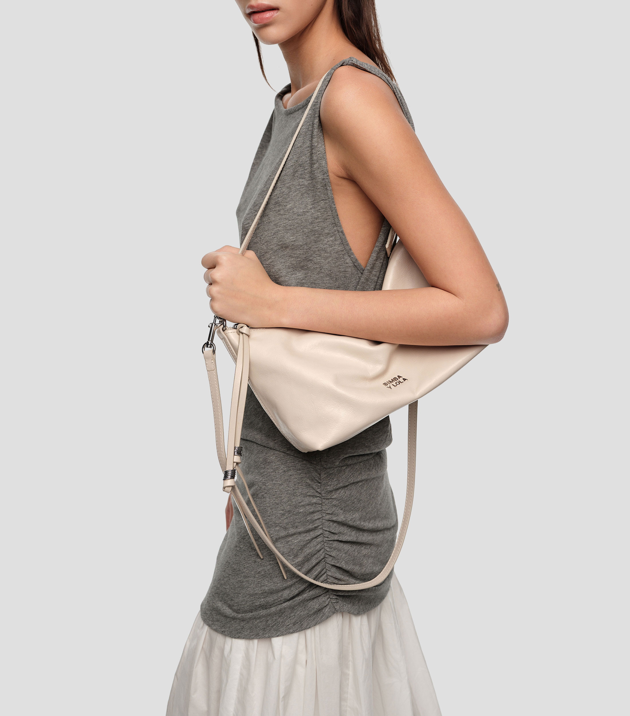 Bolso Trapecio mediano piel blanco Mujer