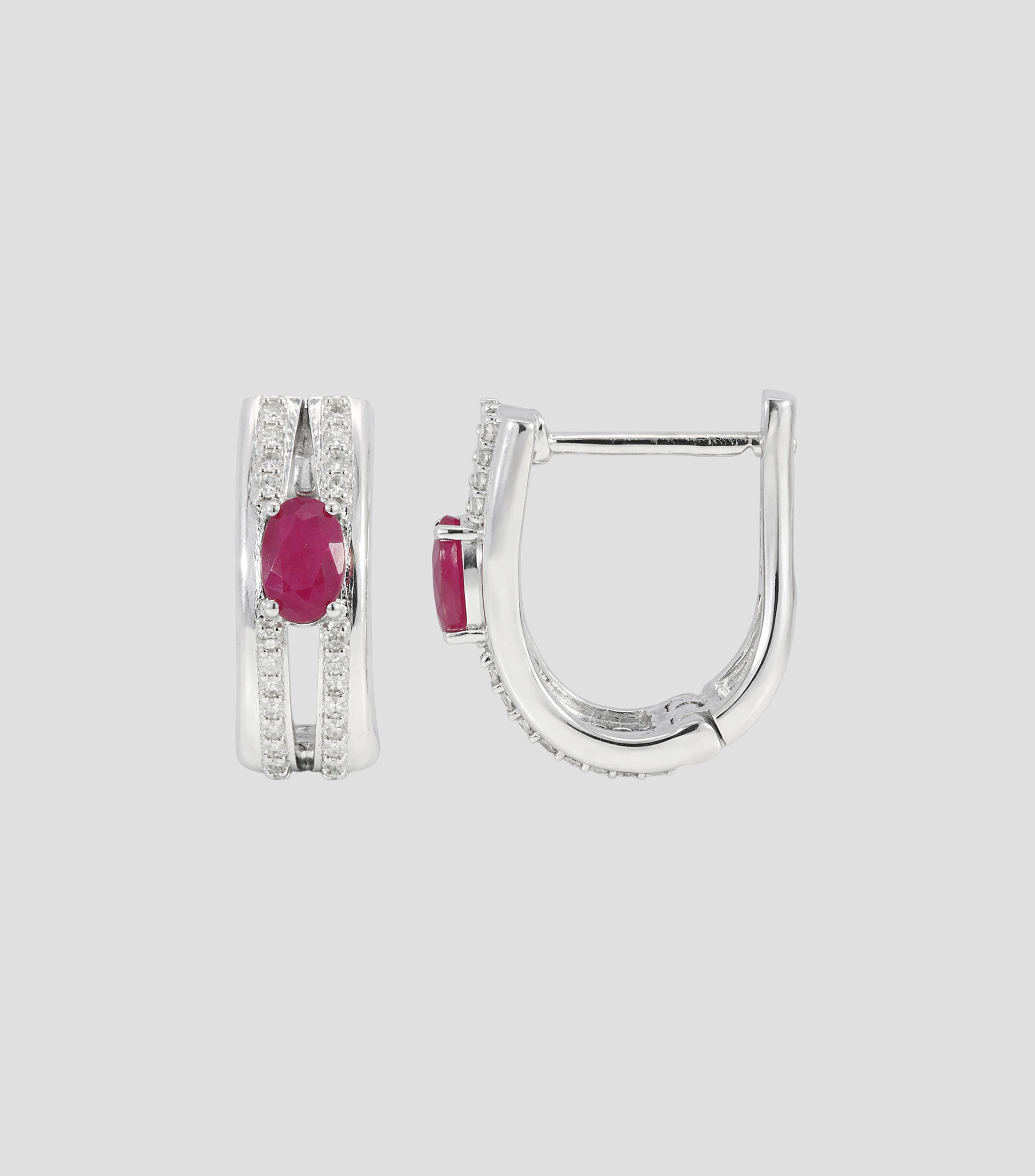Aretes en Oro blanco de 14 Kilates con rubí y diamantes Mujer