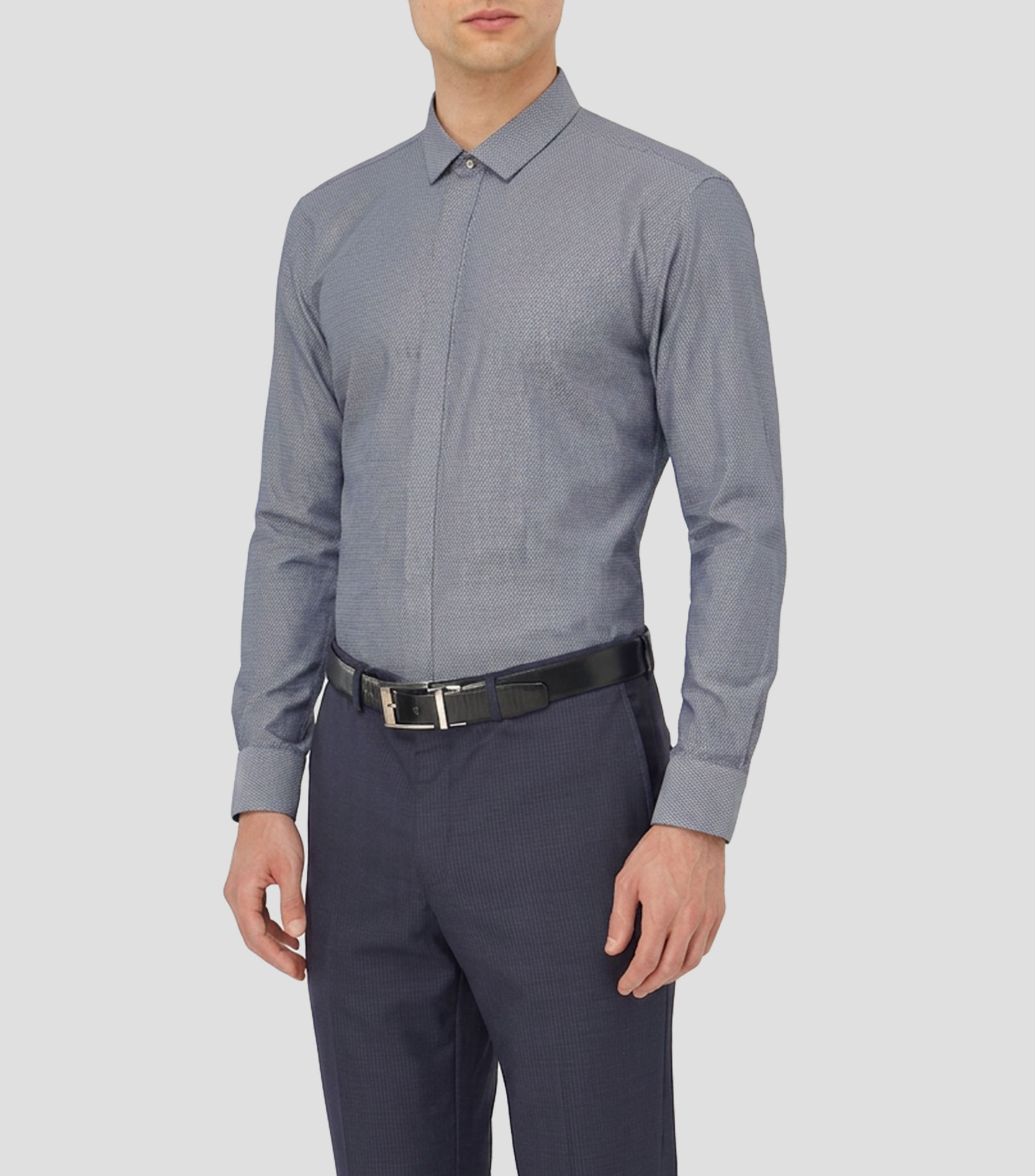 Camisa con microdiseño manga larga Hombre