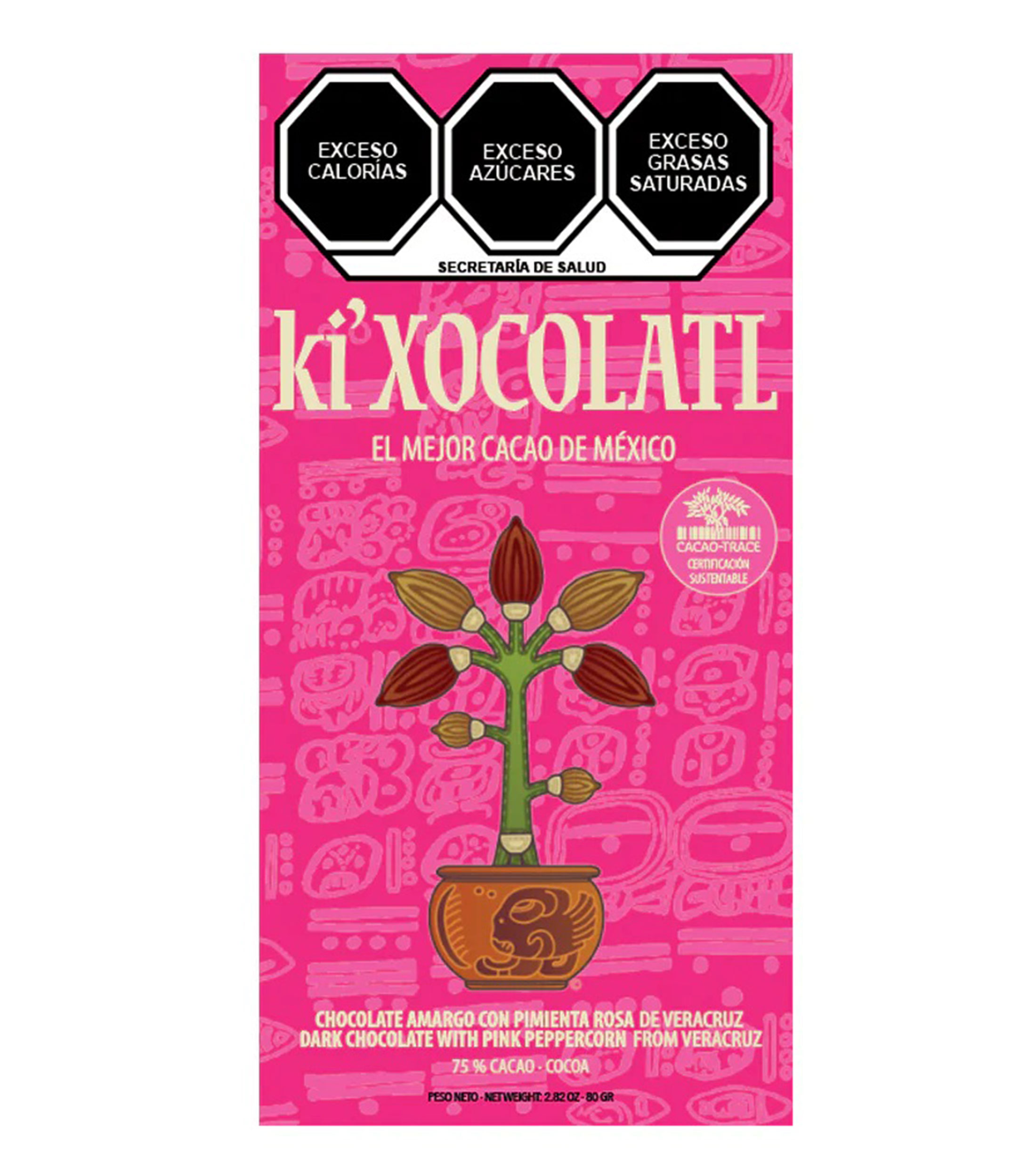 Chocolate amargo con pimienta rosa de Veracruz, 80 g