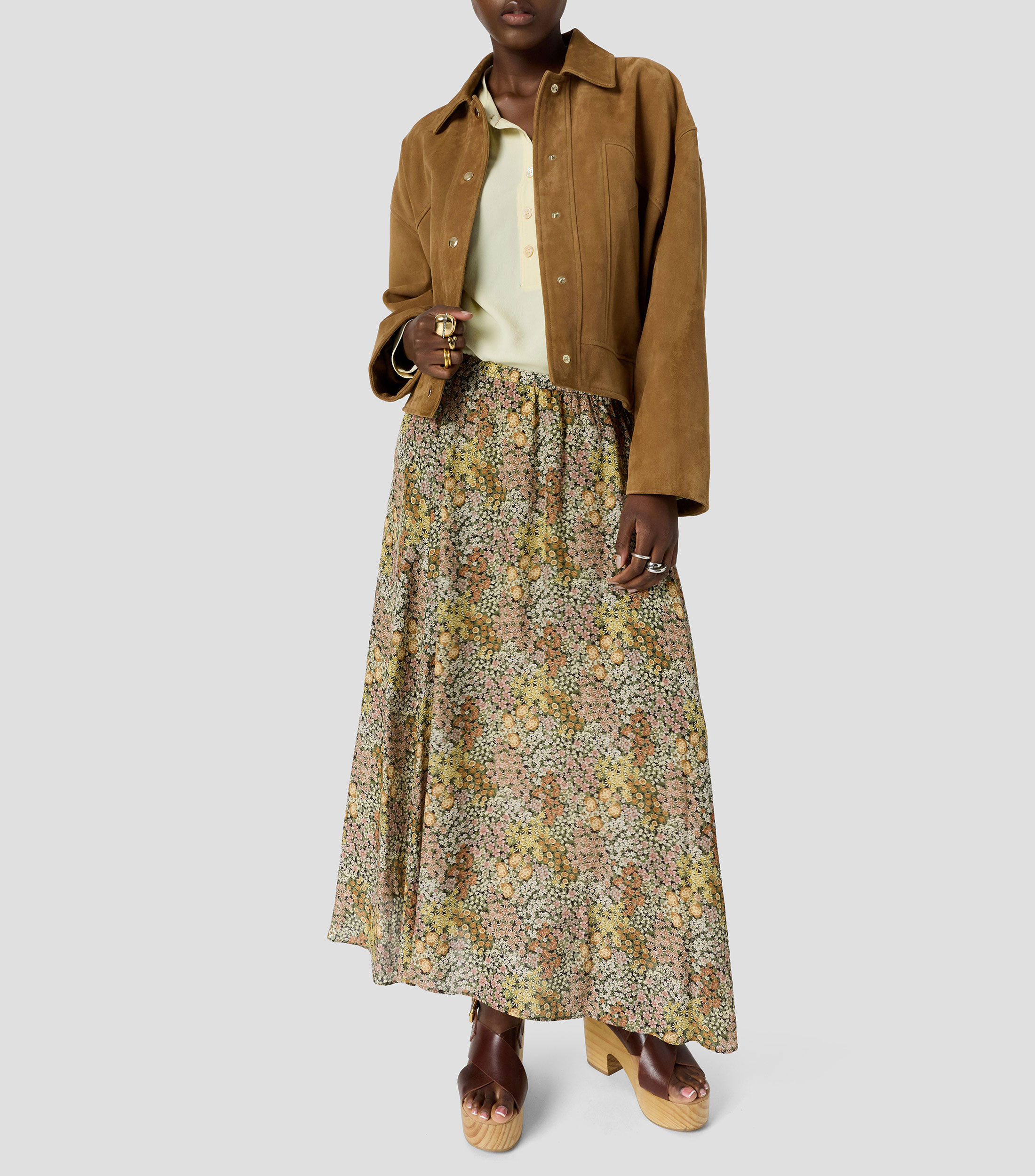 Falda larga de corte acampanado estampado floral Mujer