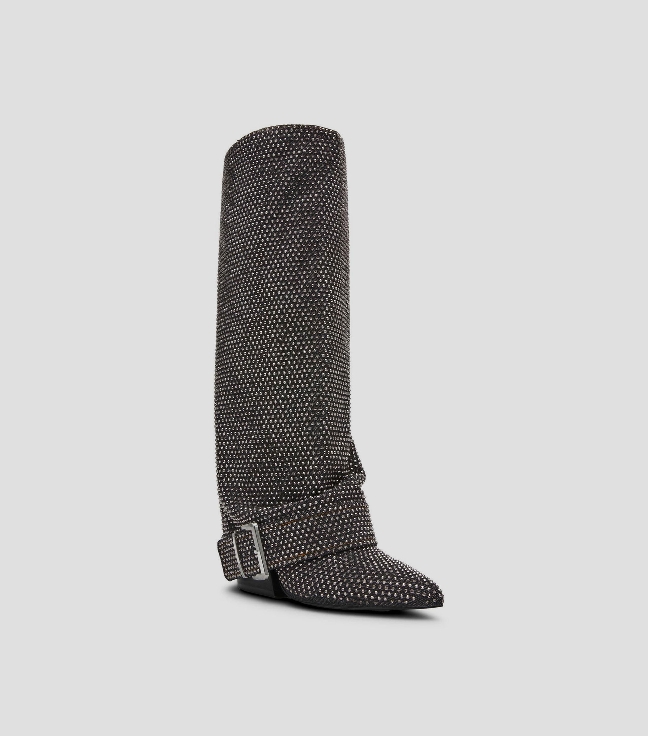 Botas casuales largas con pedrería Illuzionr con tacón alto cuadrado Mujer