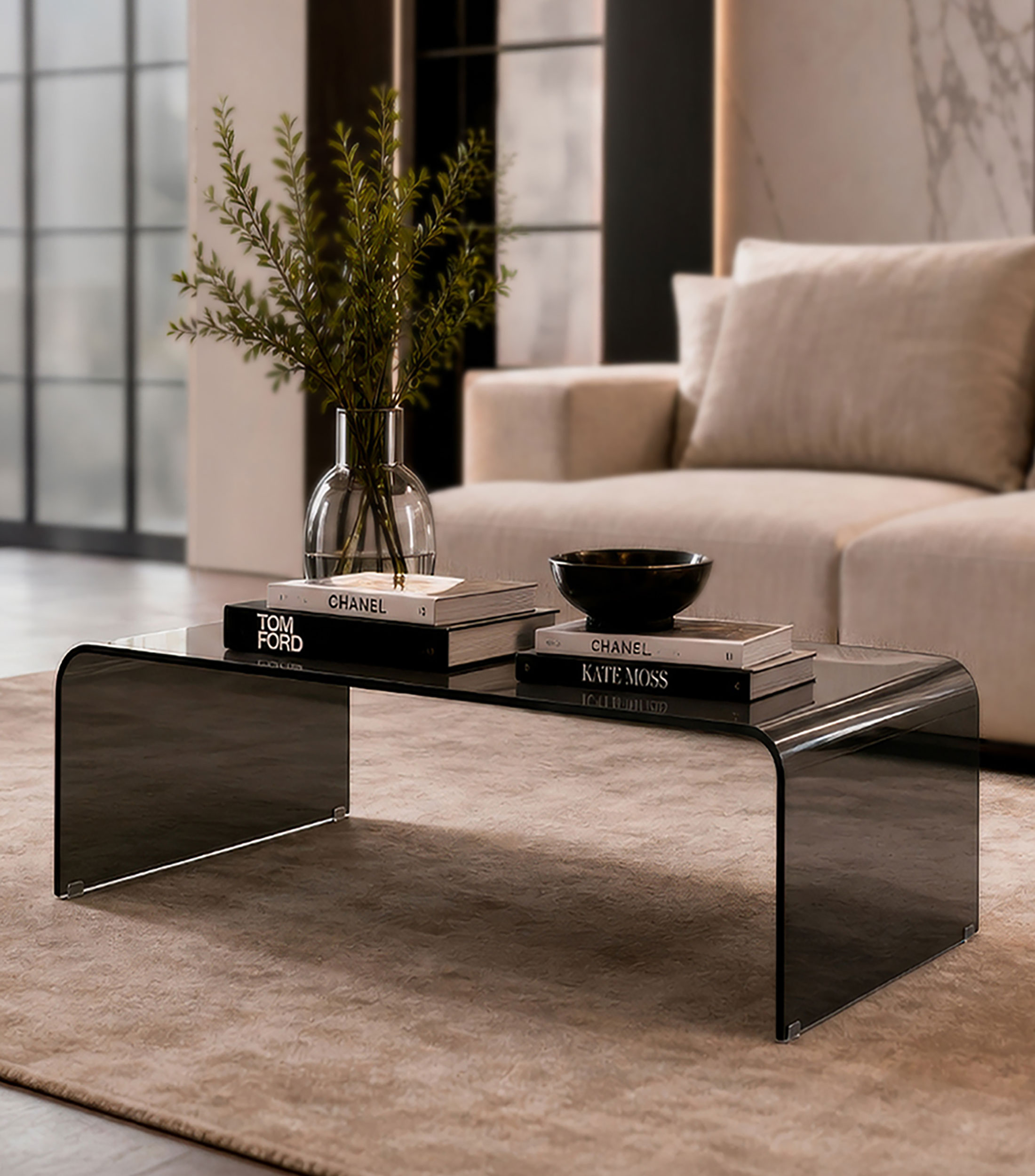Mesa de centro BASIKO en vidrio ahumado