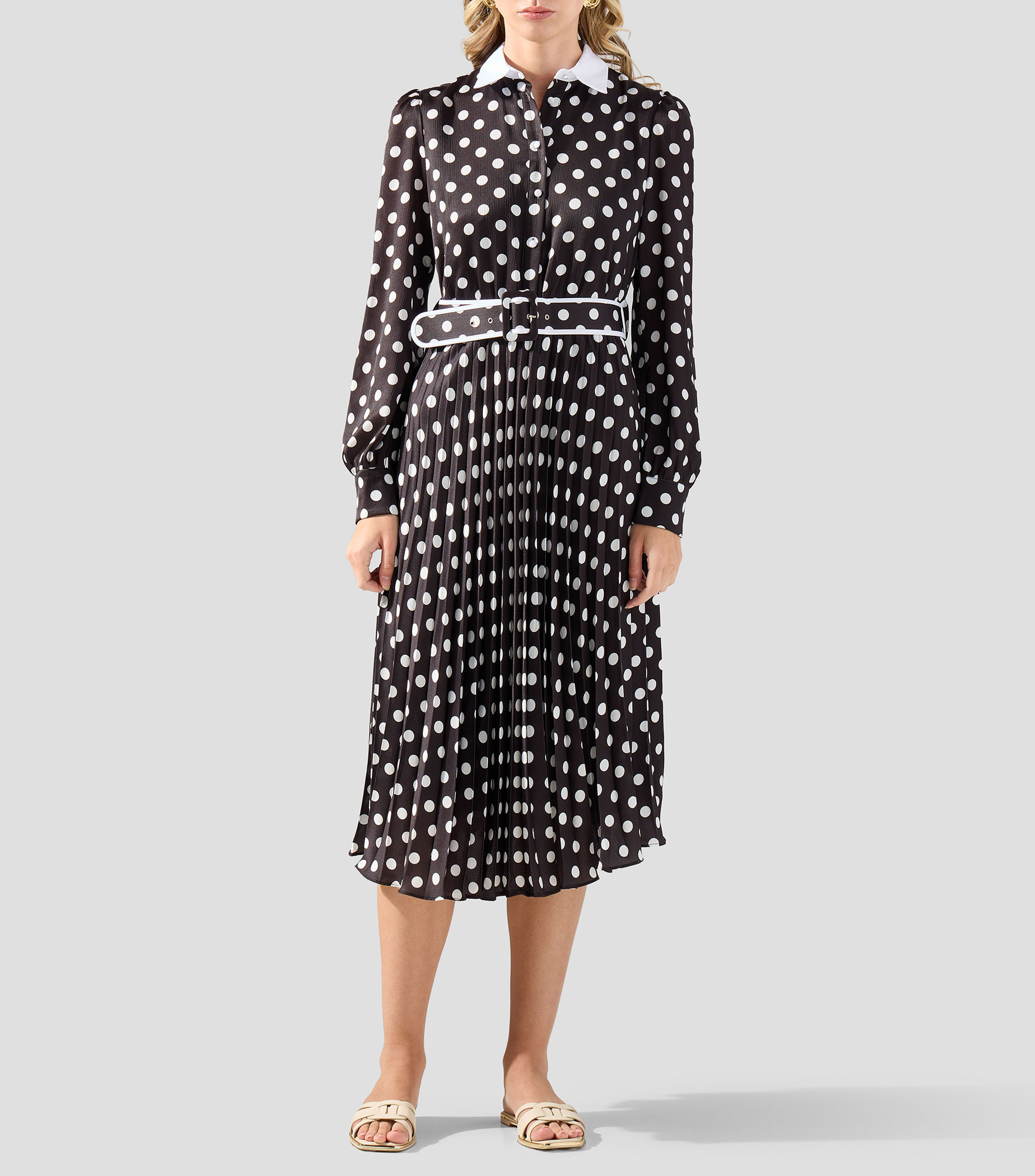 Vestido midi manga larga polkadots Mujer