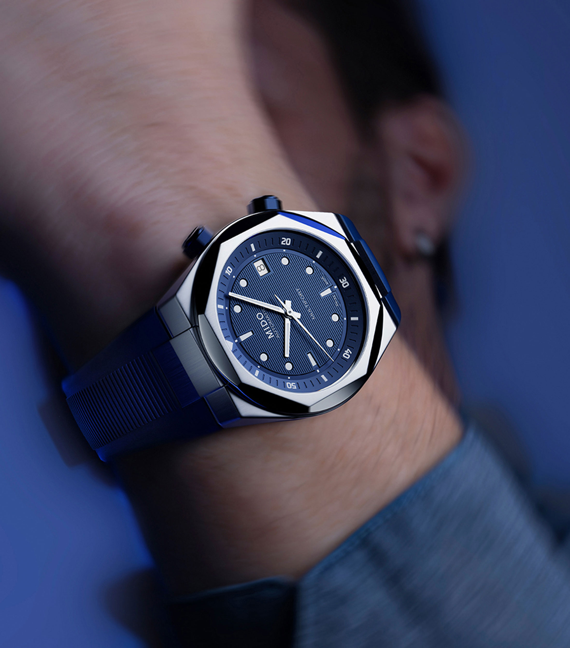 Reloj para Hombre Multifort 8 deportivo plateado, azul