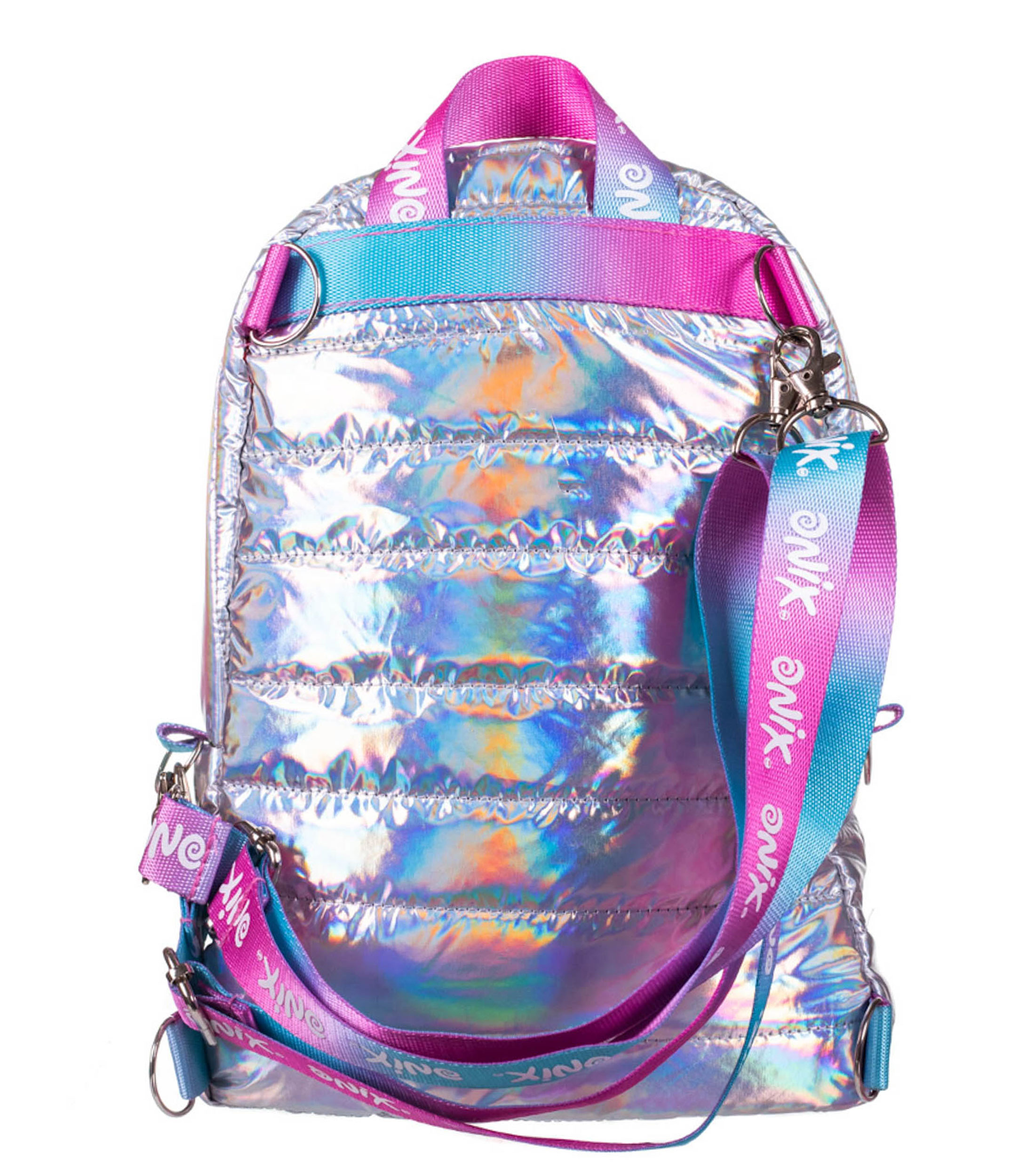 Bolso backpack plateado Space Holo Rainbow capitonado Niña