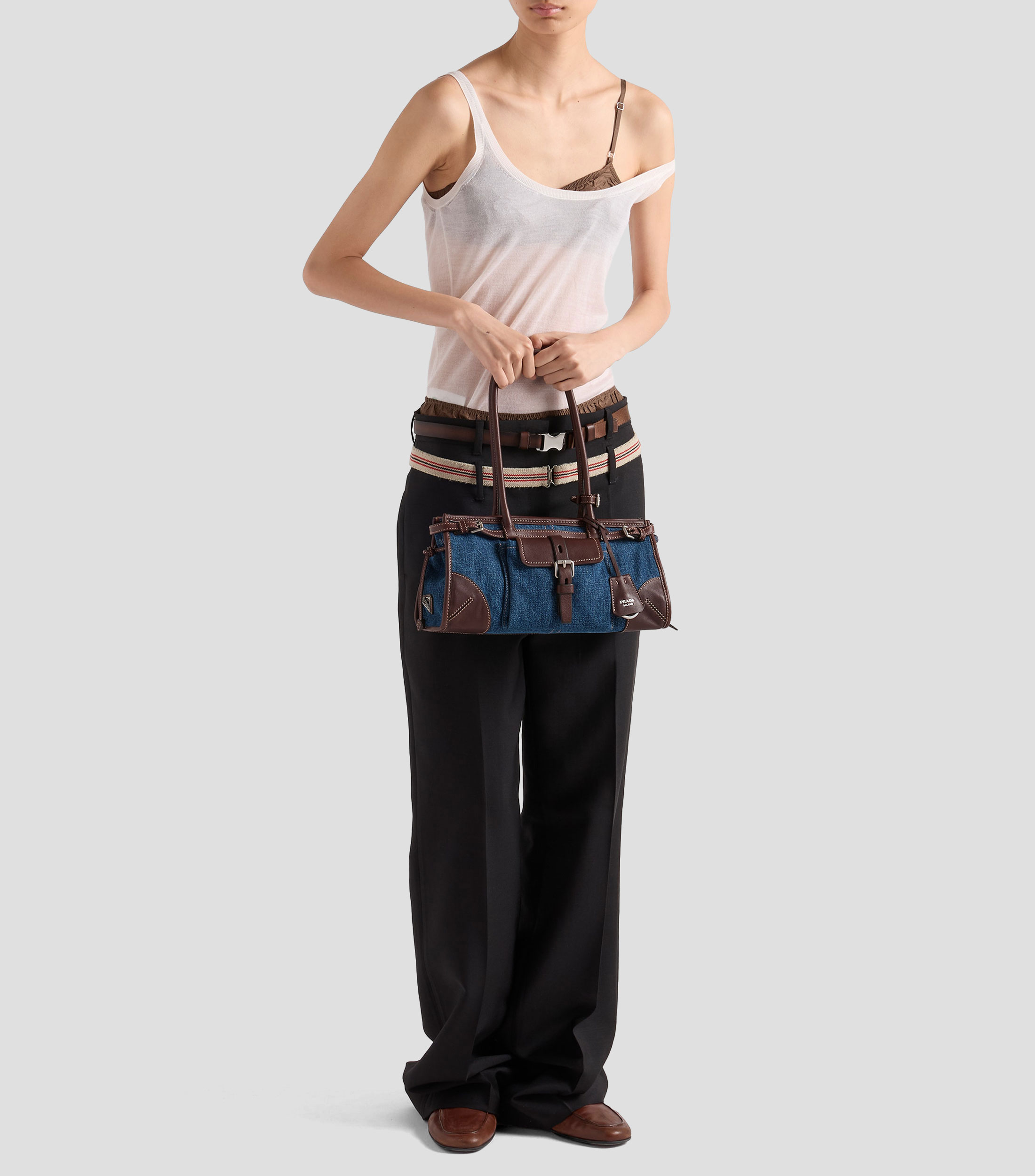 Bolsa Tote Azul Bonnie con Detalles en Piel, Mujer