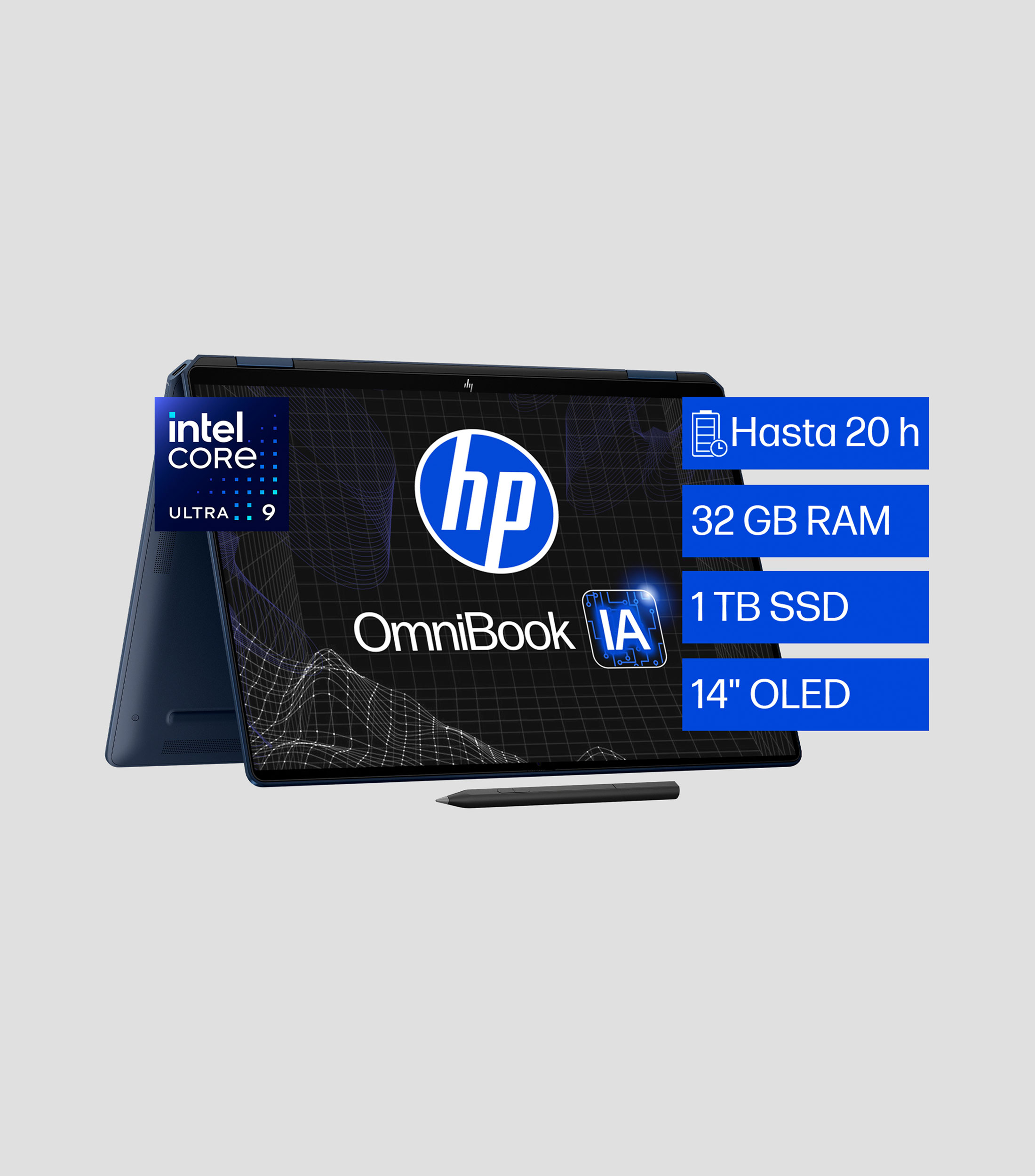 Laptop OmniBook Ultra Flip 14-fh0001la, 14", Intel Core Ultra 9, RAM 32, SSD GB 1 TB