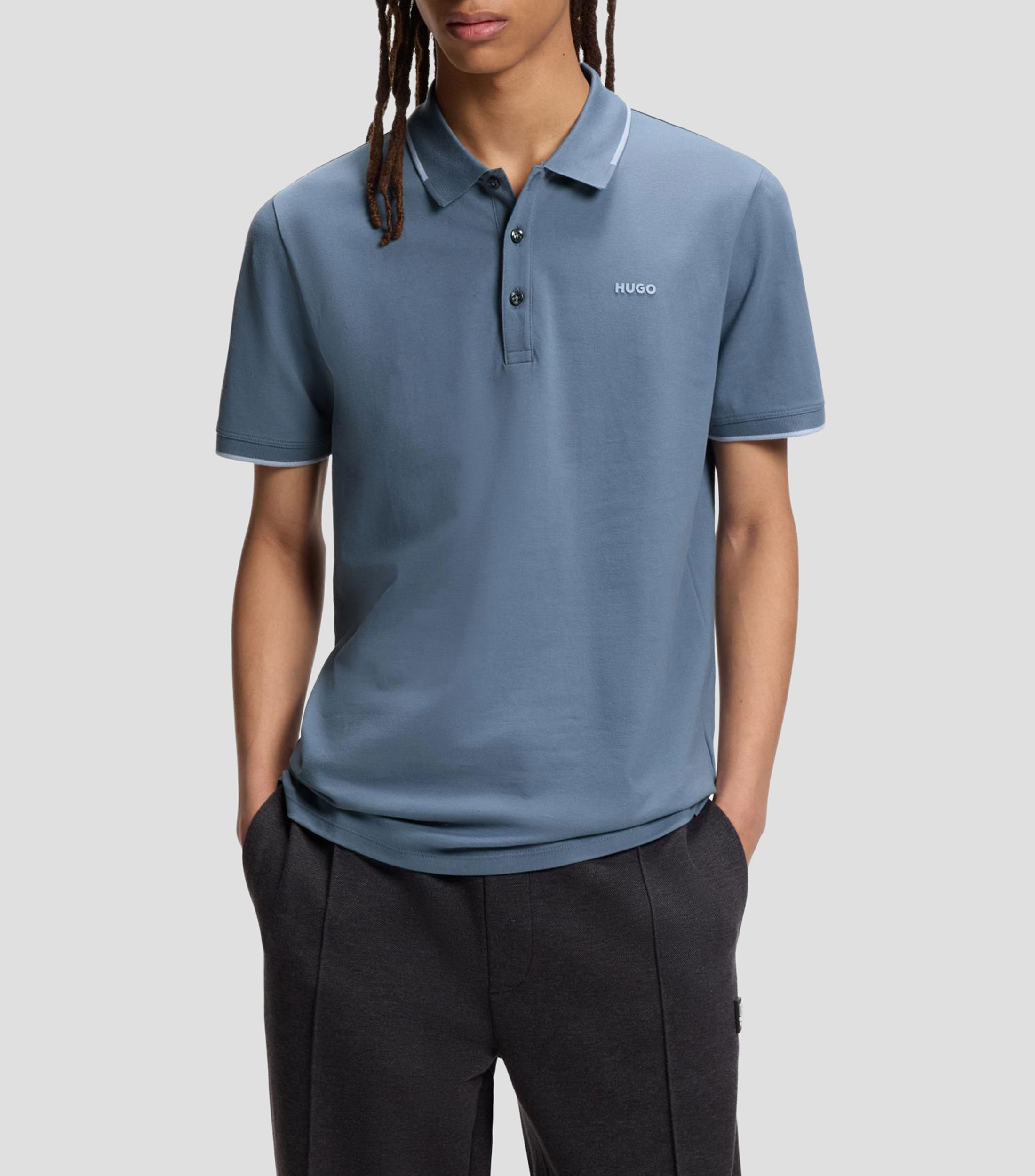 Polo slim fit de algodón elástico con logo estampado Hombre