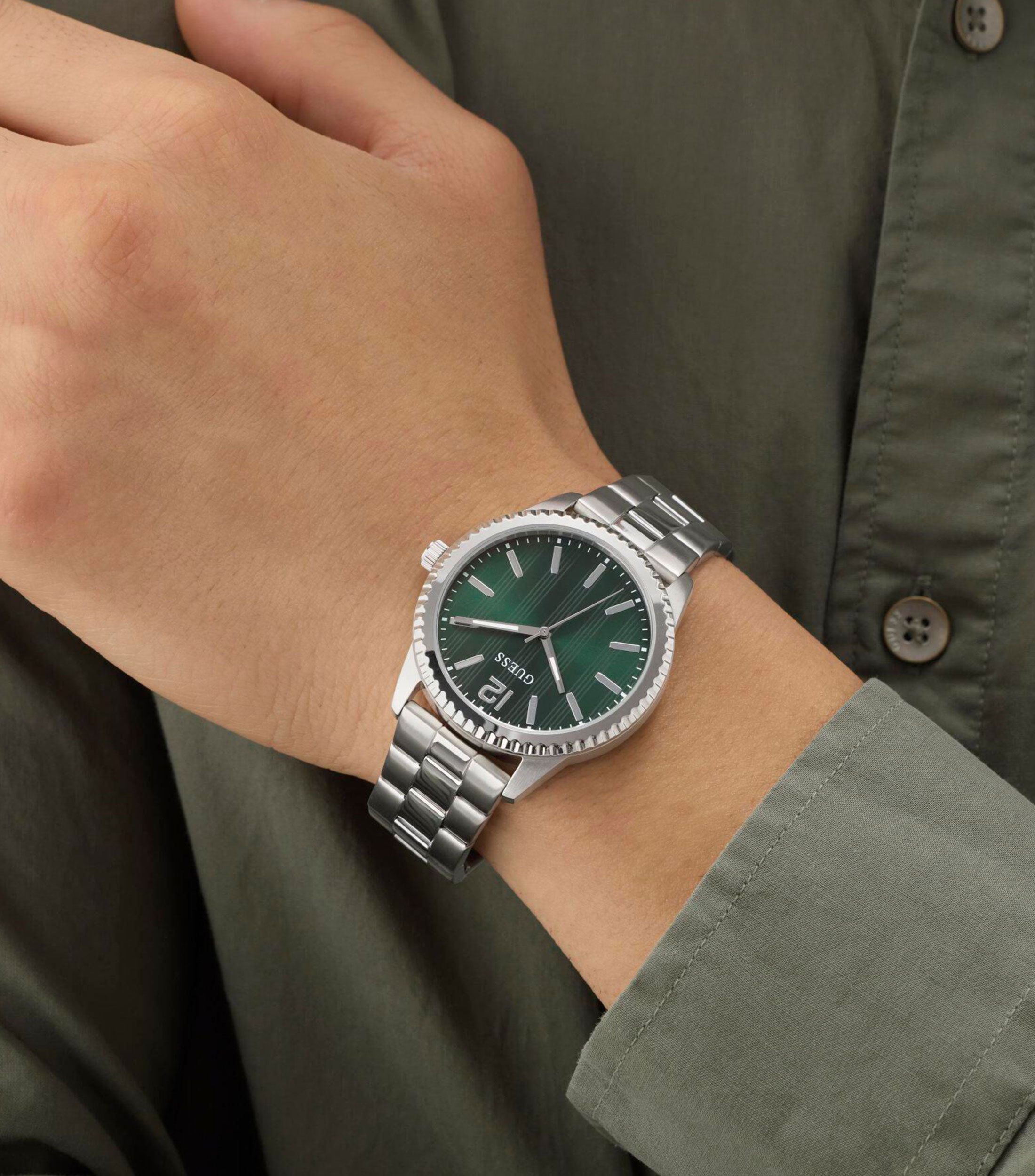Reloj para Hombre Chip Casual Plata, Verde