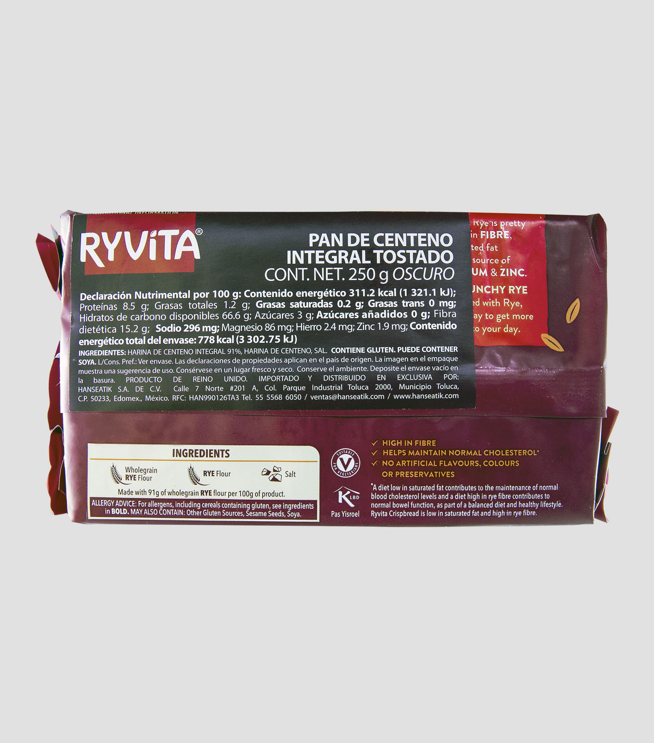 Pan crujiente de centeno oscuro, 250 gr