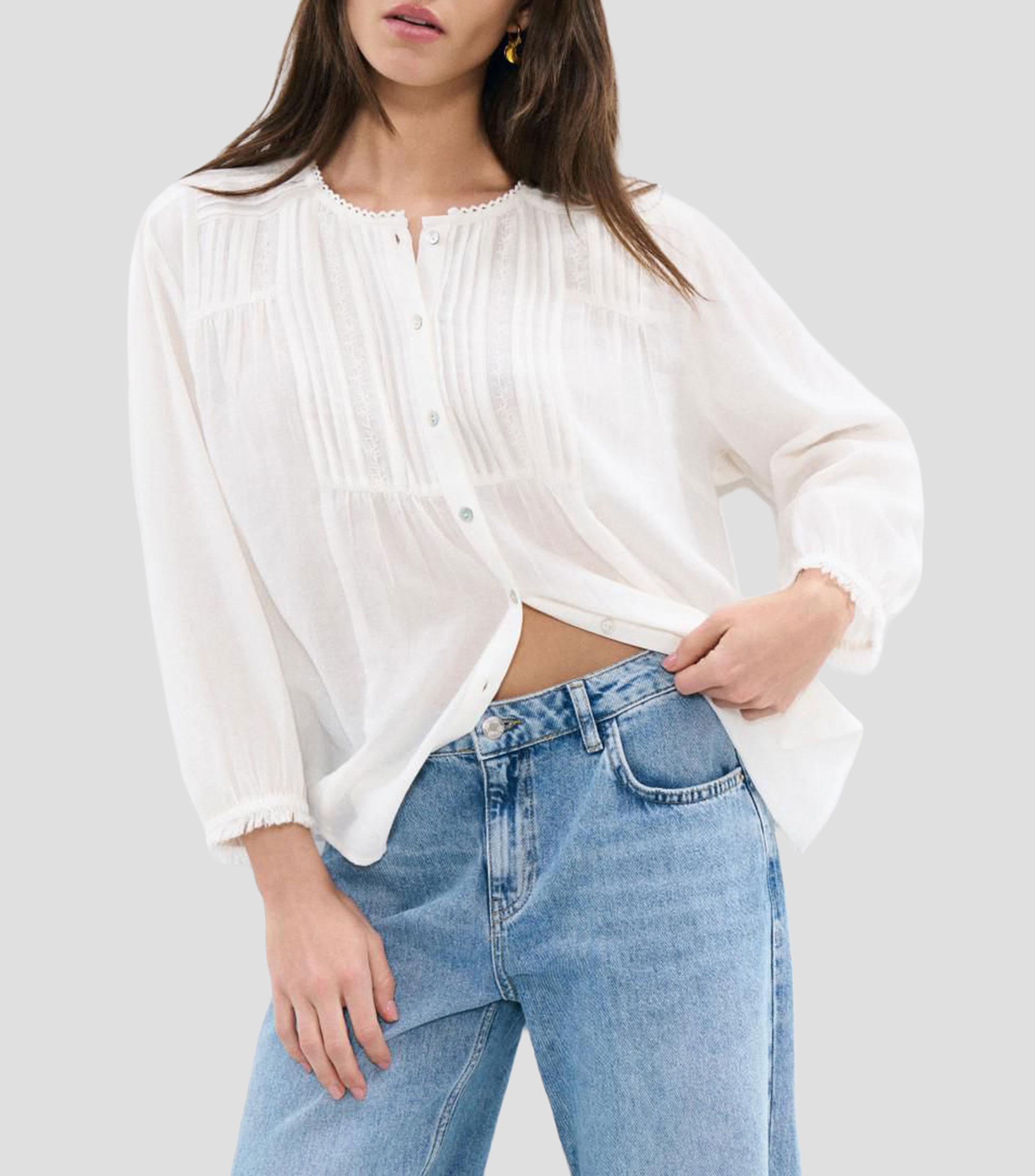 Blusa lisa con manga 7/8 Mujer