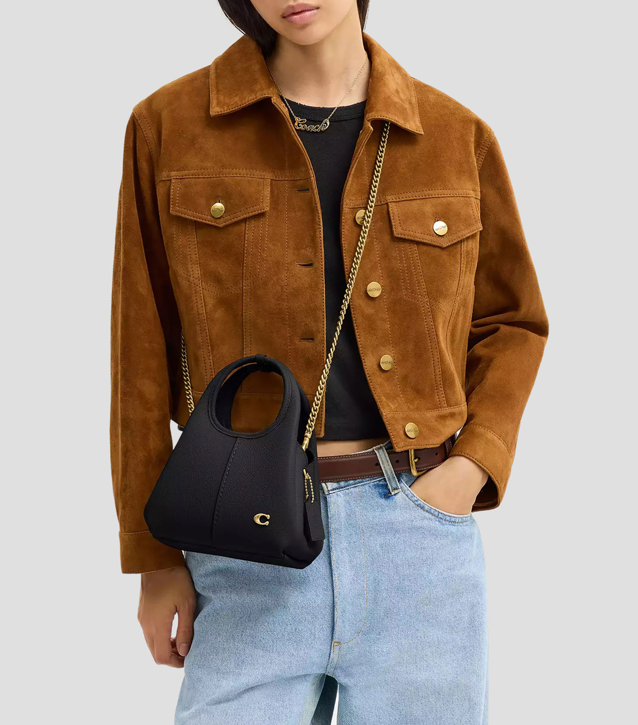 Bolsa Shoulder en cuero de vaca granulada Mujer