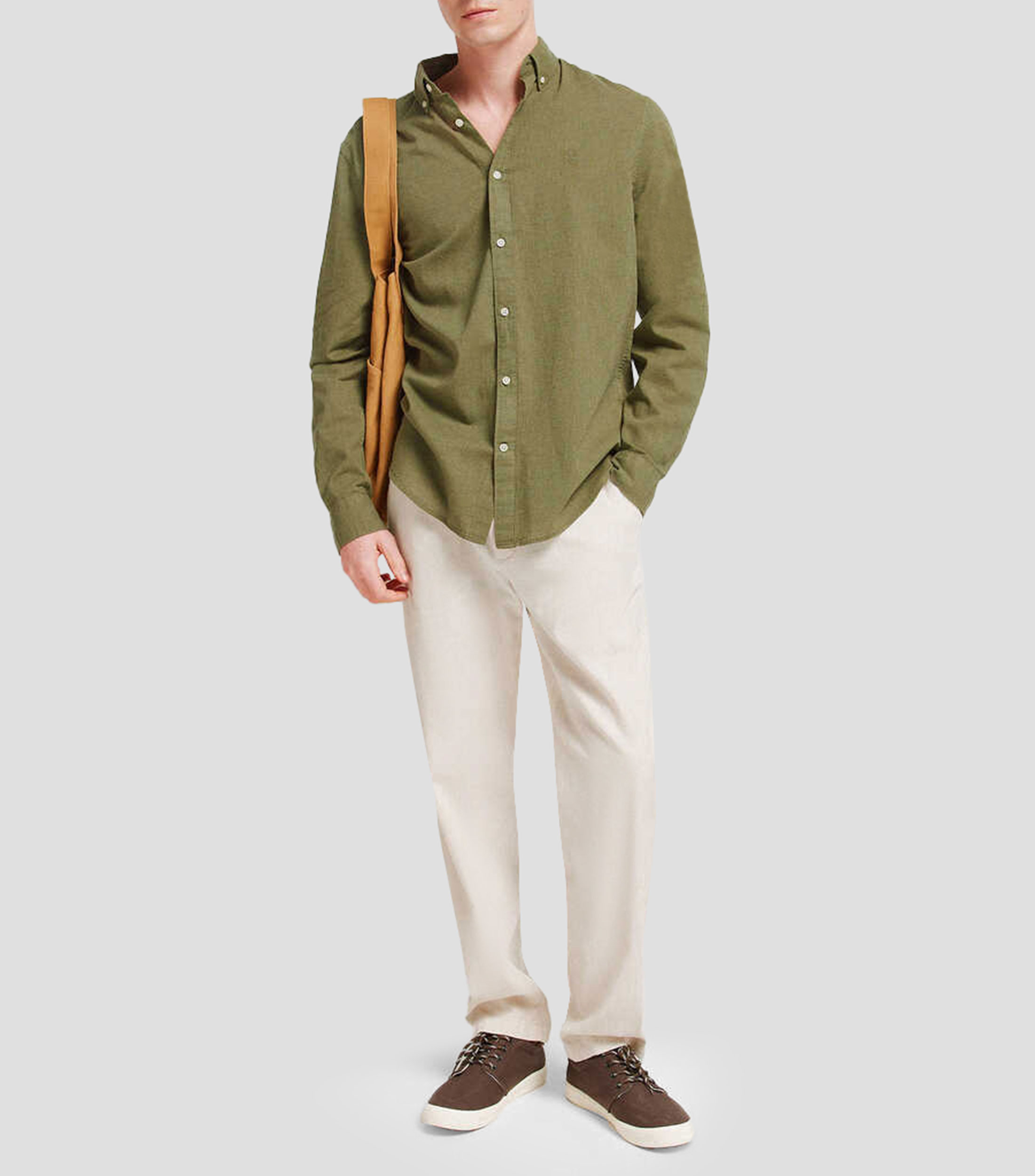 Camisa sólido manga larga Hombre