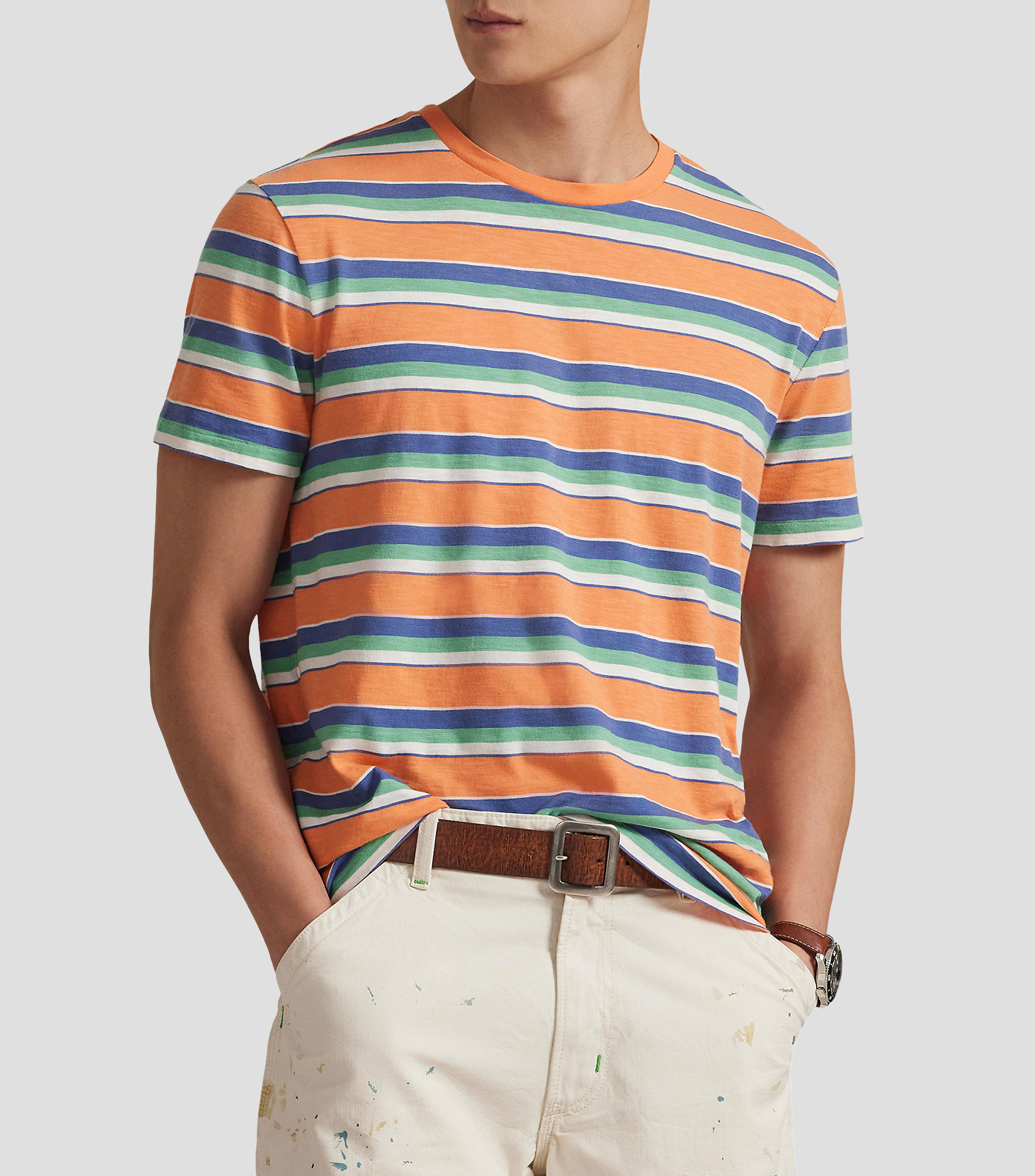 Playera cuello redondo manga corta con rayas Hombre