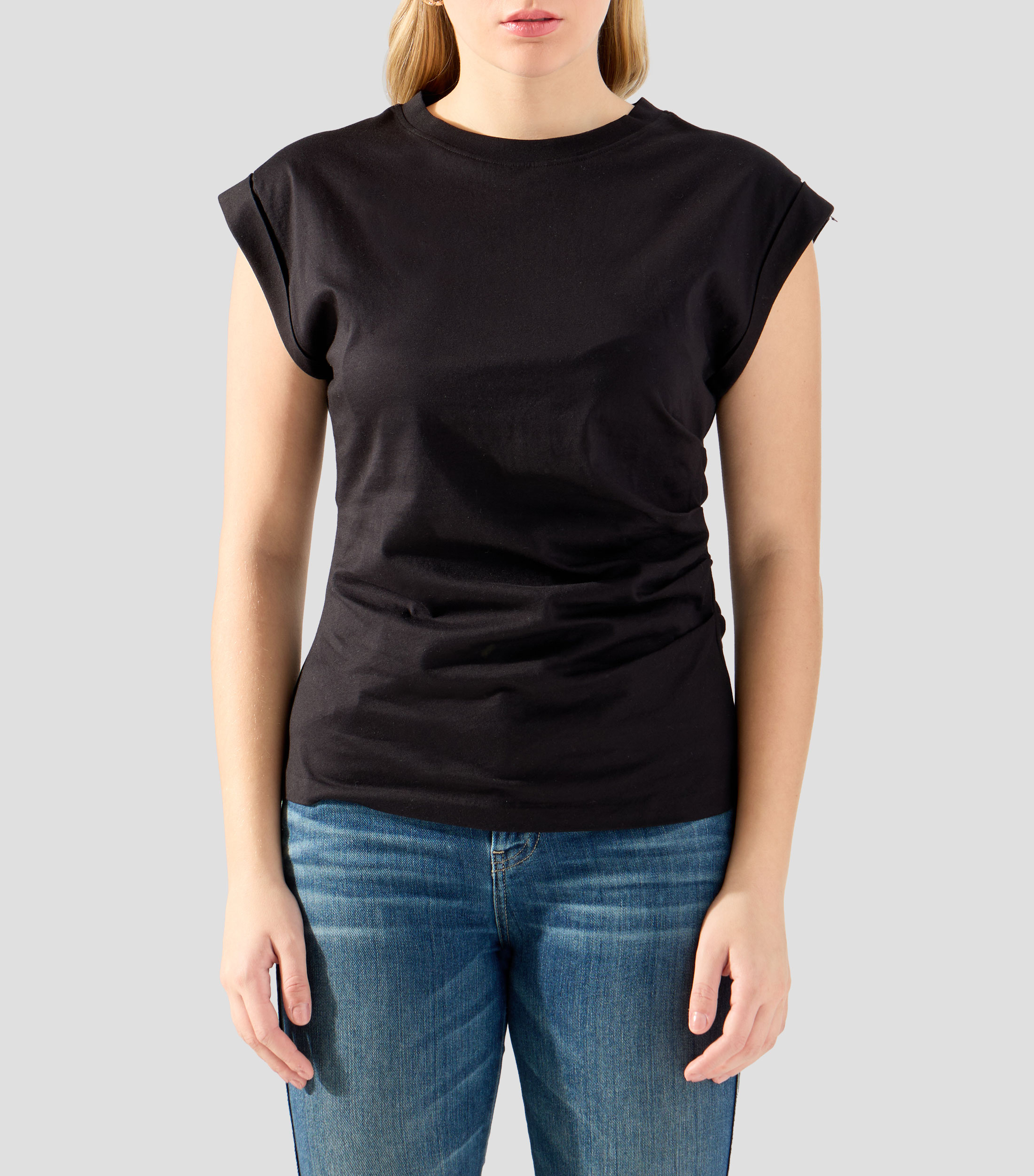 Blusa slim de algodón mercerizado con puños enrollados Mujer