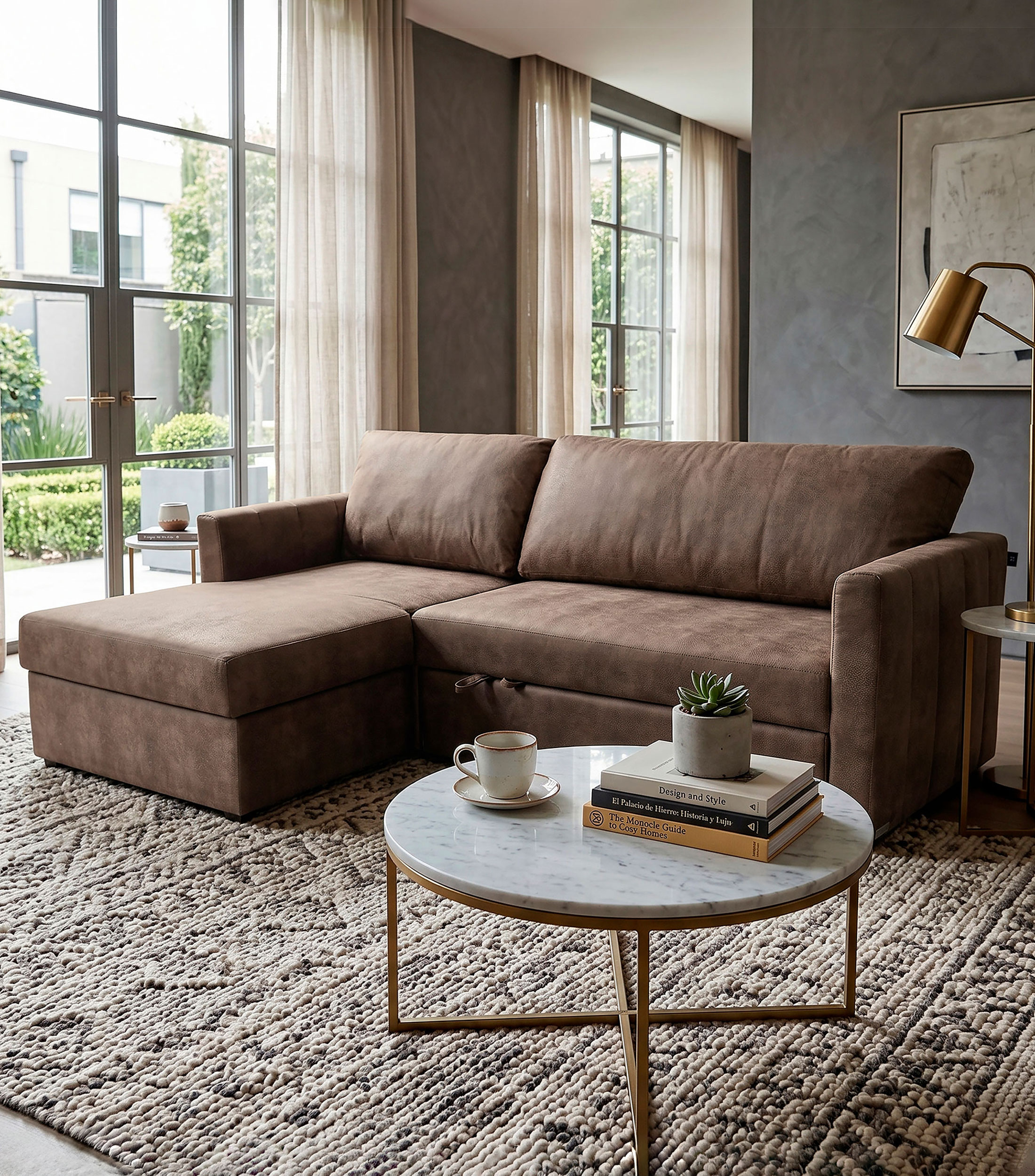 Sofá cama modular izquierdo en tela Midway chocolate