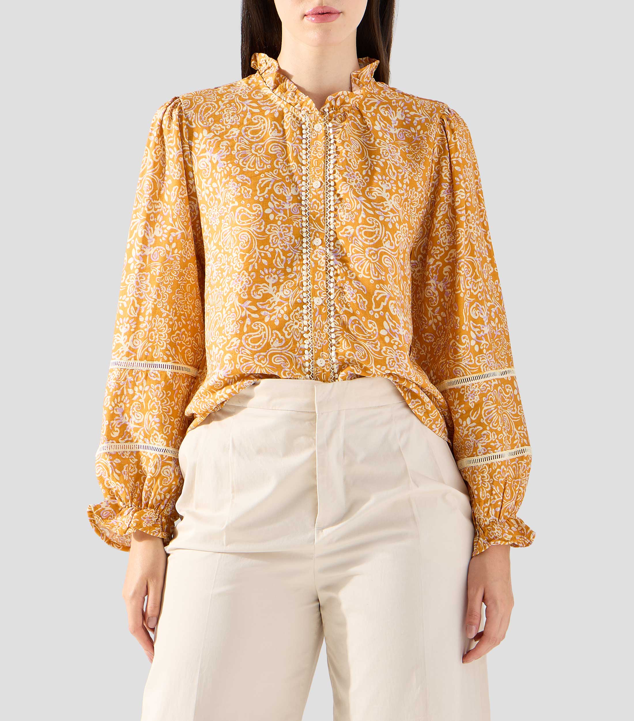 Camisa con estampado manga larga Mujer