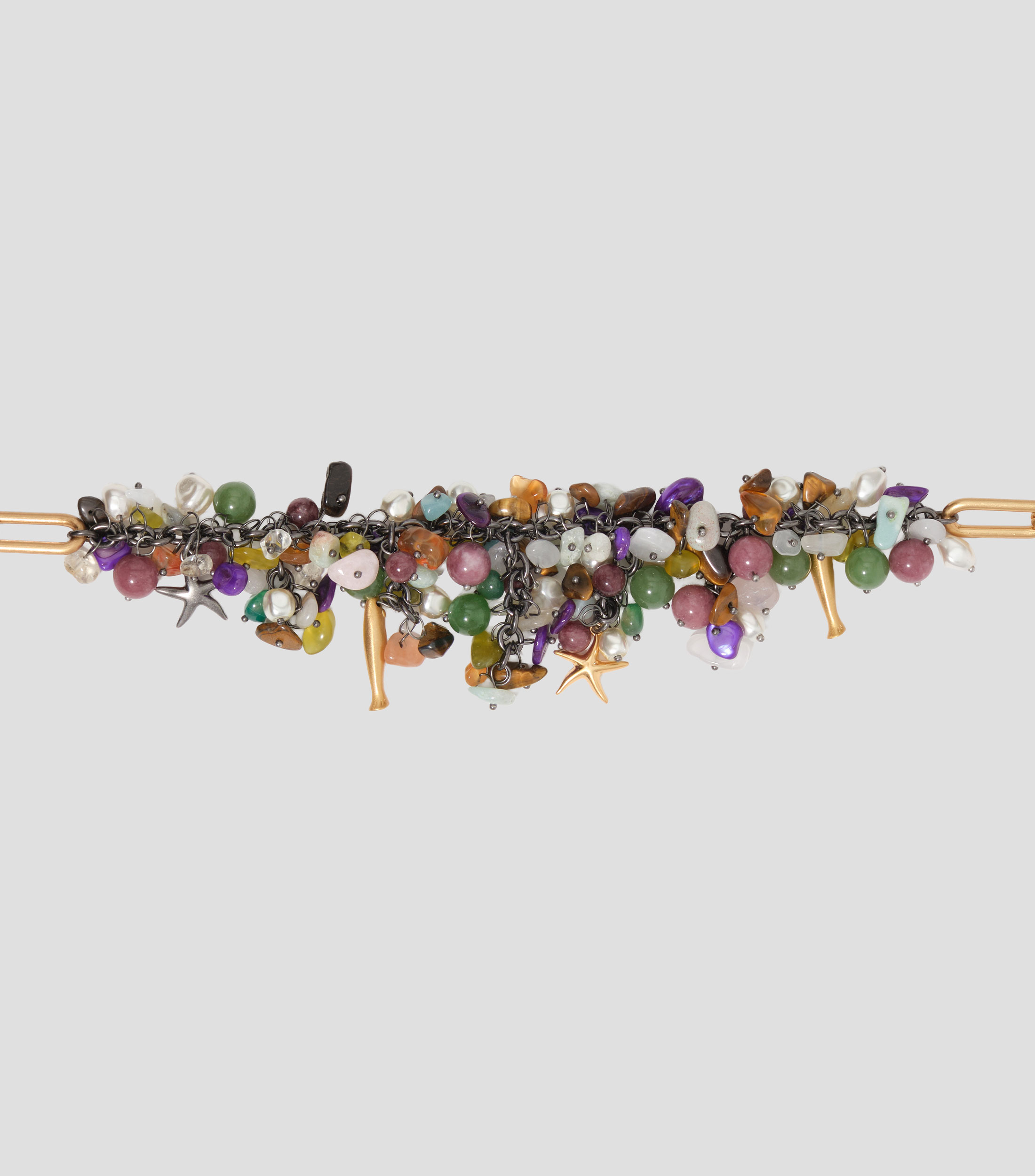 Collar piedras y peces dorado envejecido Mujer