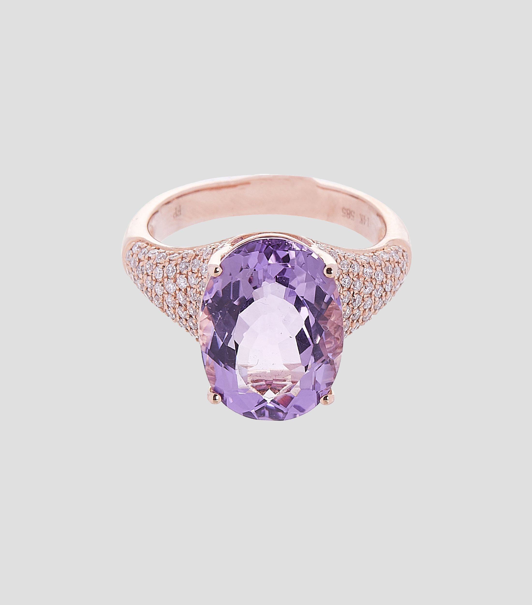 Anillo en oro de 14 kilates con amatista y diamantes Mujer