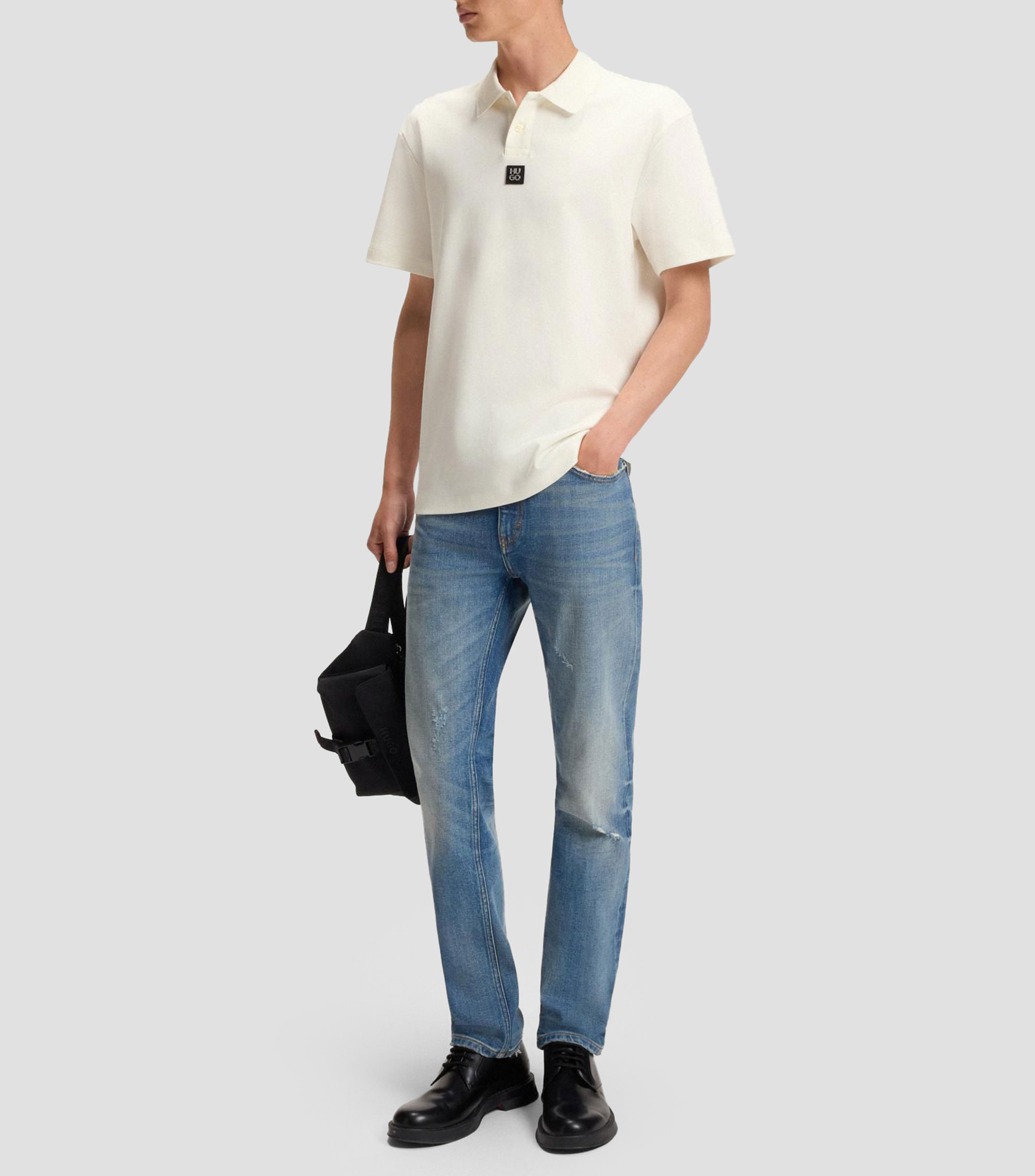 Polo de algodón interlock con logo apilado Hombre