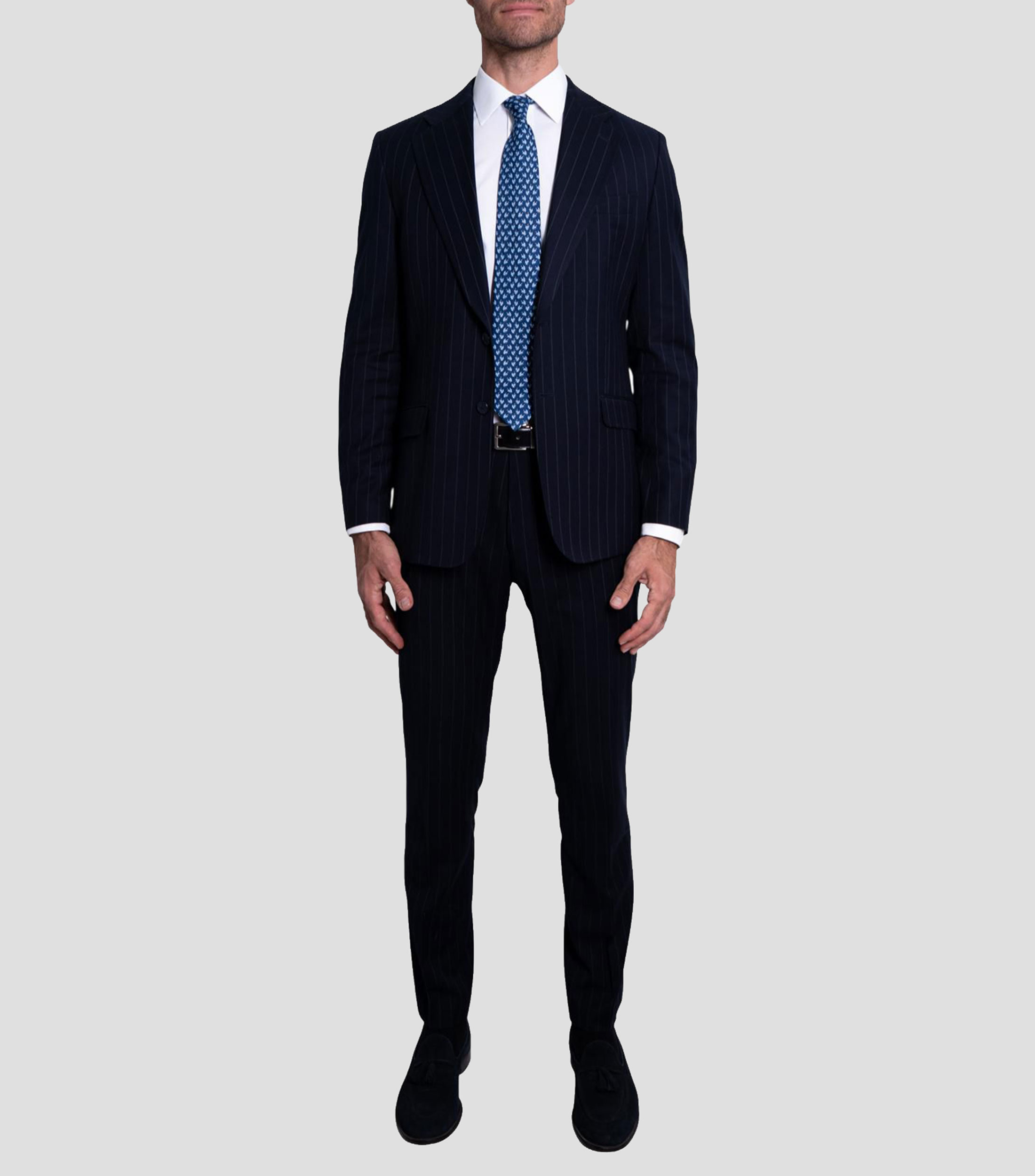 Corbata ancha en seda azul marino estampada S8 Rana Hombre