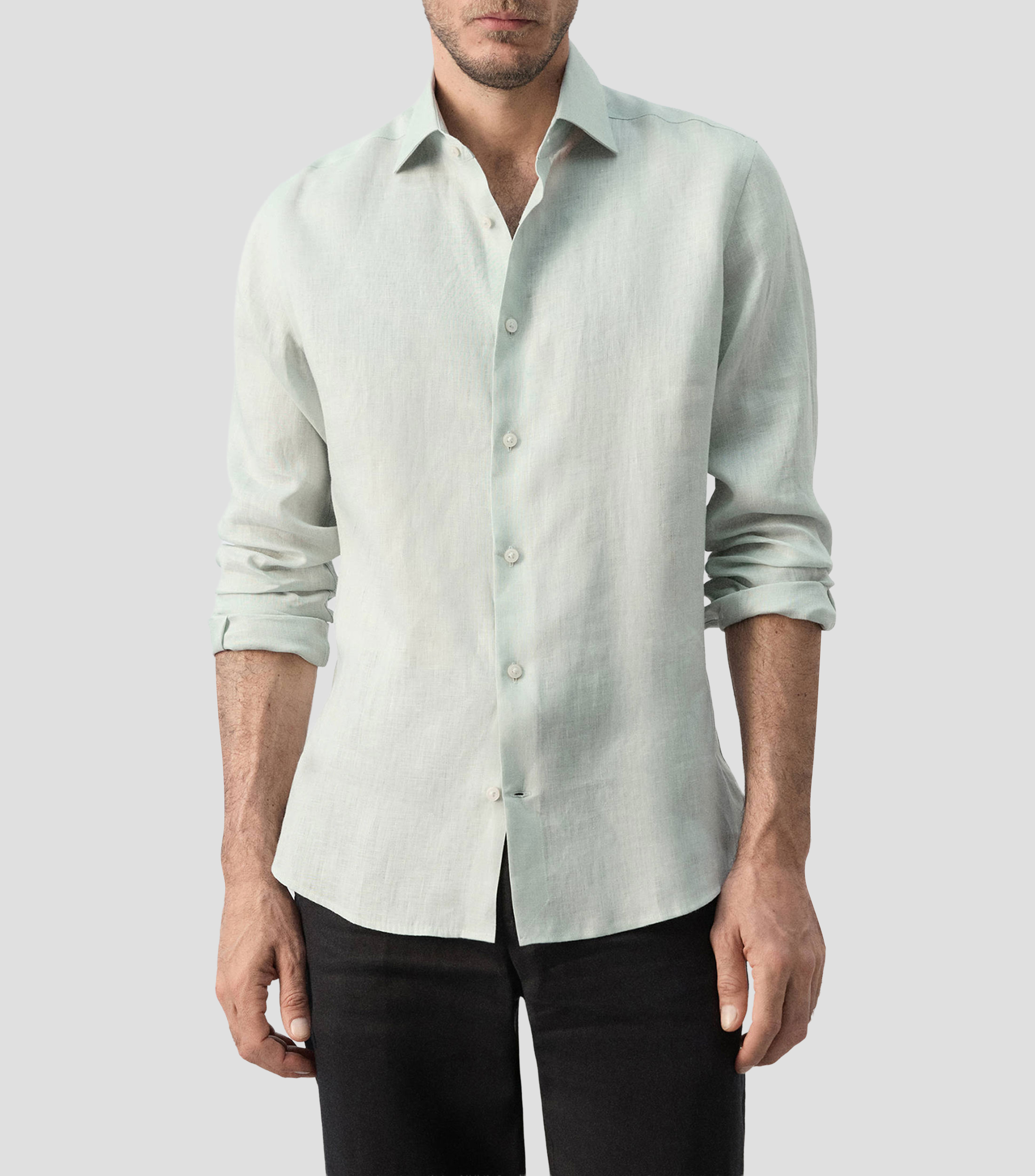 Camisa lisa de lino manga larga Hombre