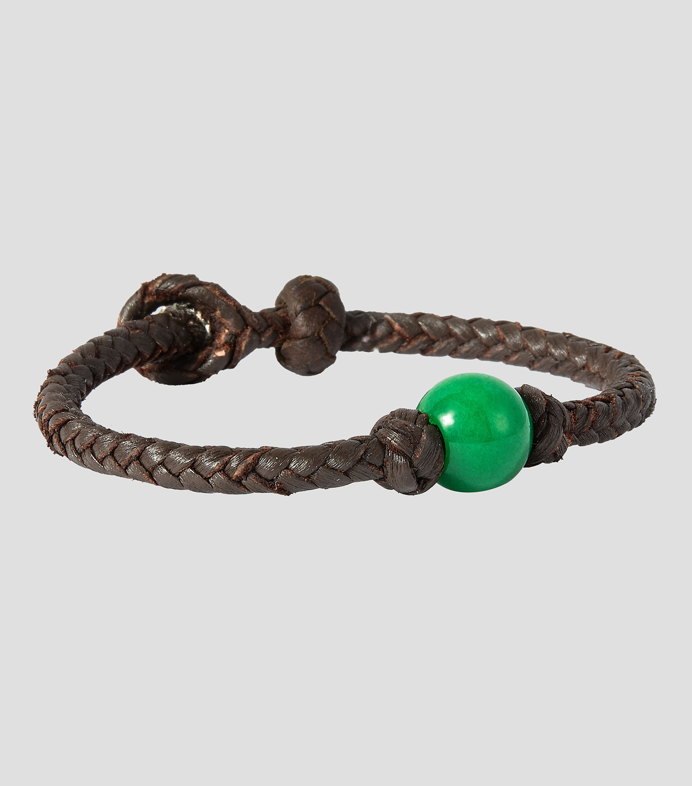 Pulsera en piel cafe con jade Hombre