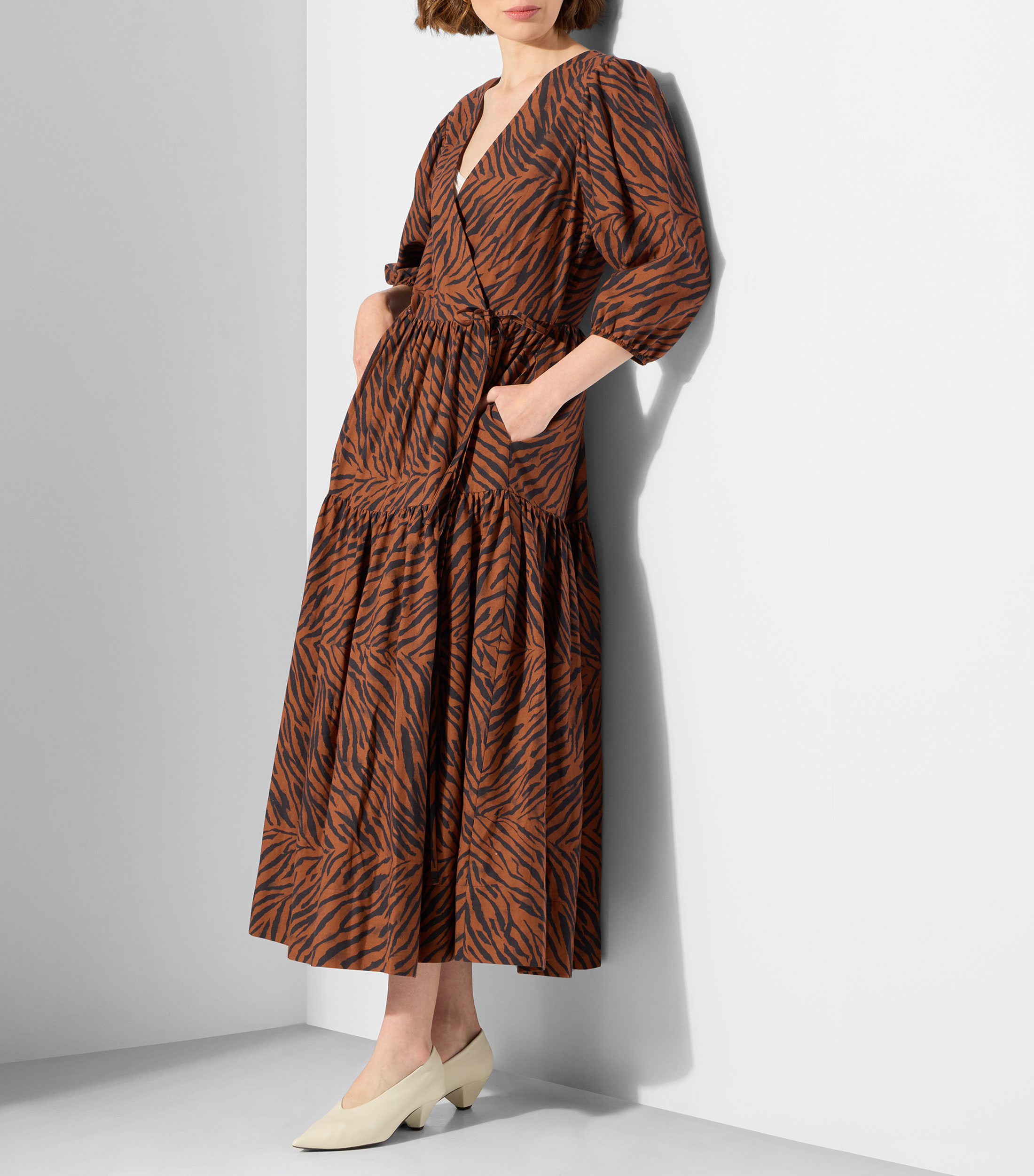 Vestido largo con manga 3/3 estampado Mujer