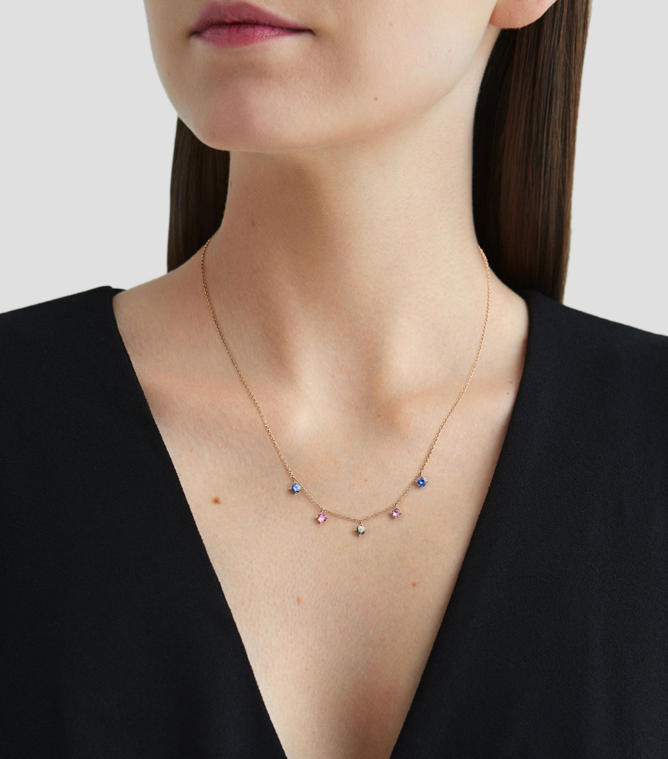 Collar en oro rosa de 18 kilates con zafiros Mujer