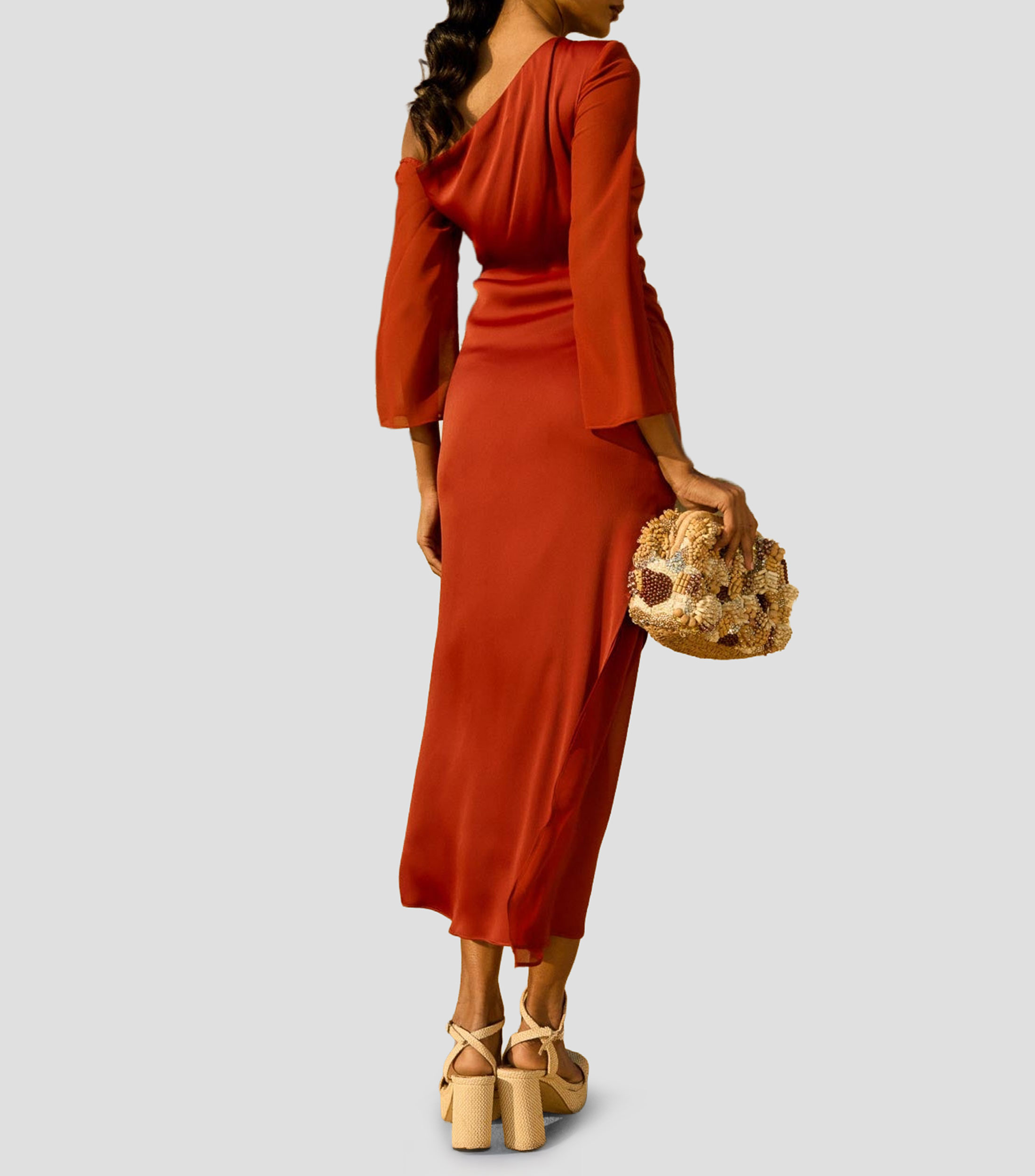 Vestido midi manga larga liso Mujer
