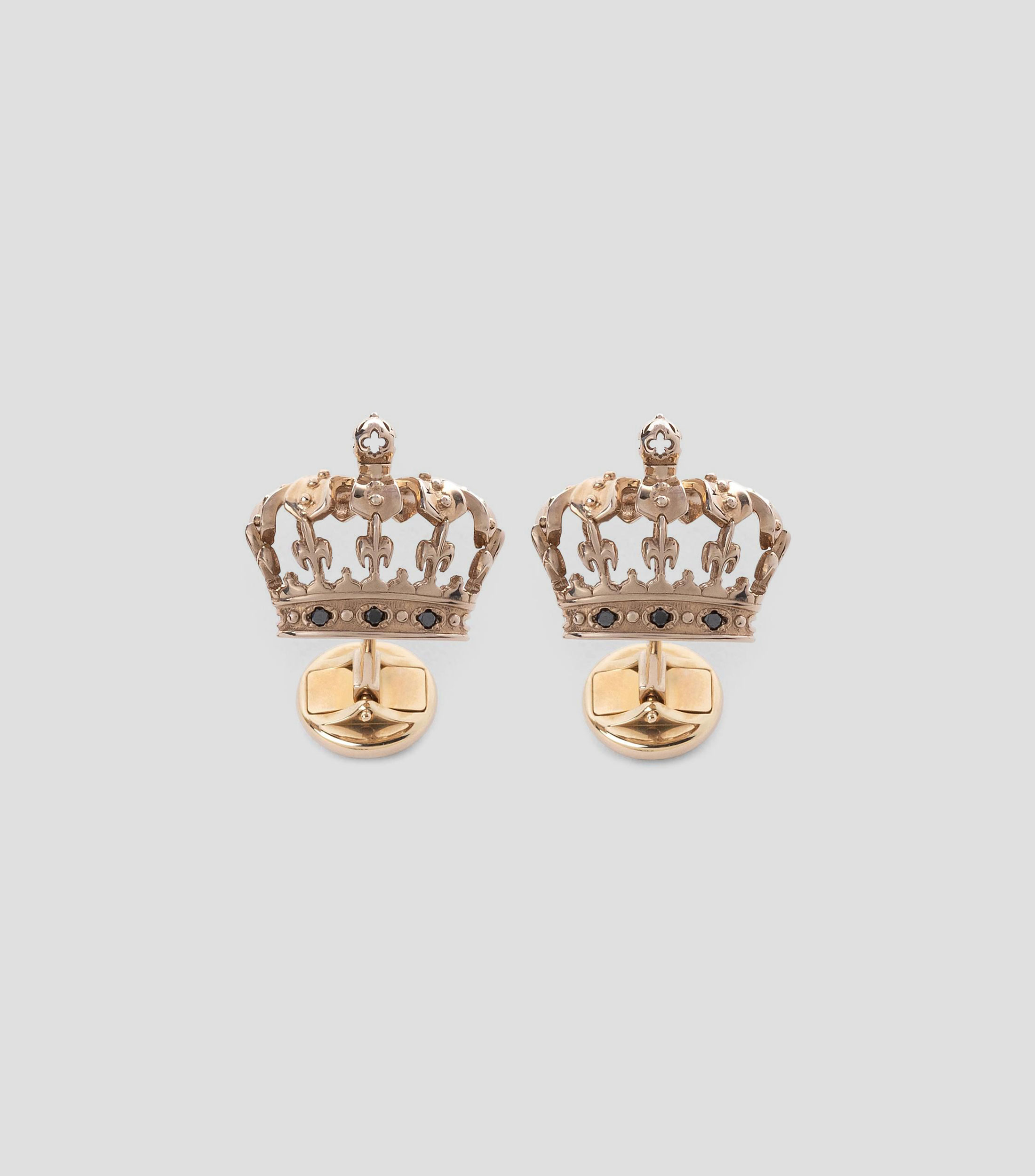 Mancuernillas en Oro blanco de 18 Kilates con diseño de corona real y diamantes negros Royal Hombre