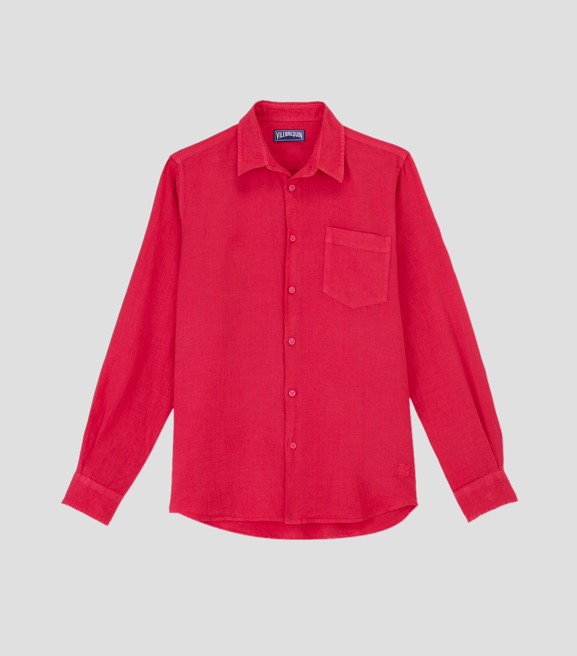 Camisa lisa en lino con manga larga Hombre