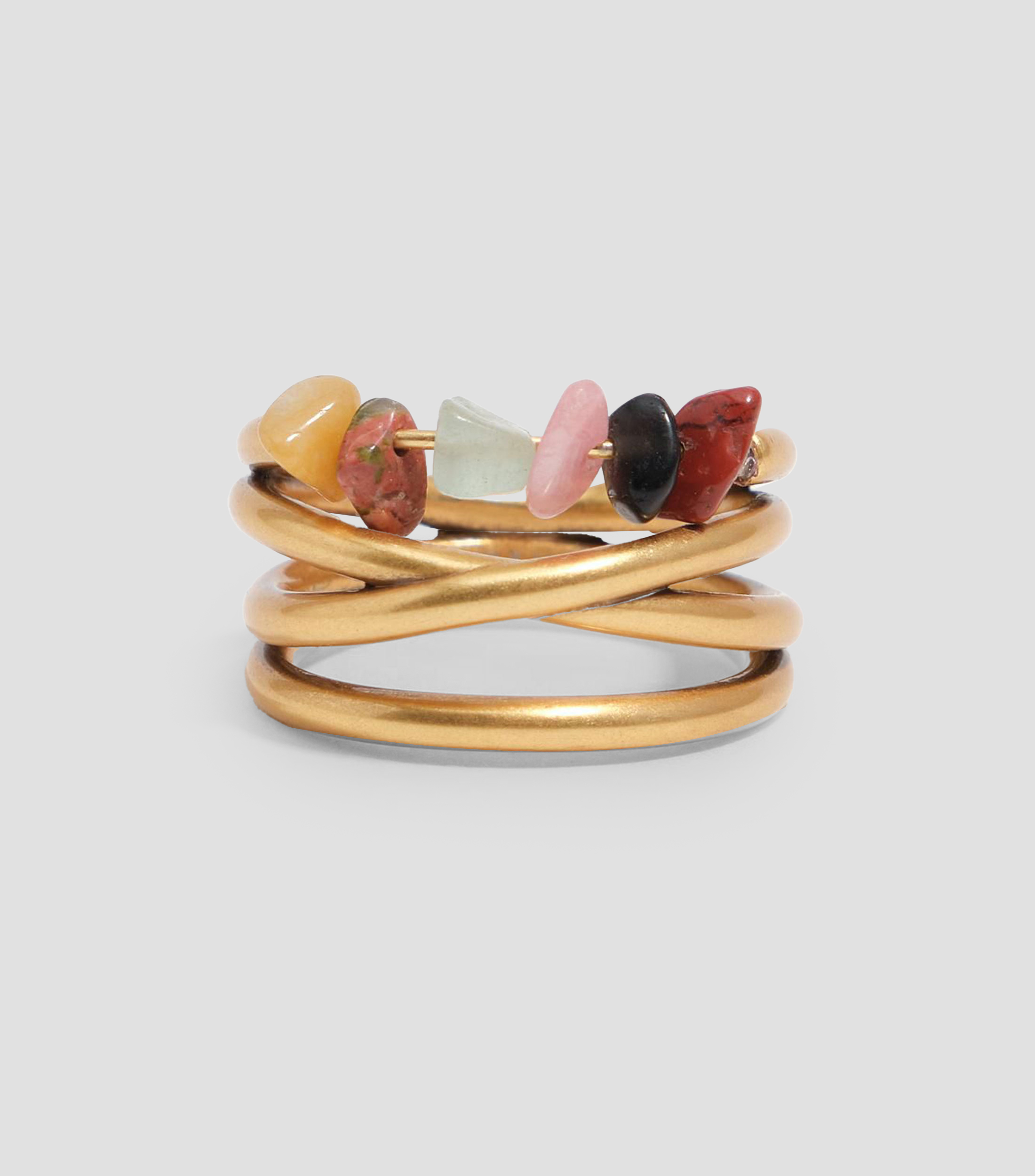 Anillo bandas cruzadas y piedras Mujer