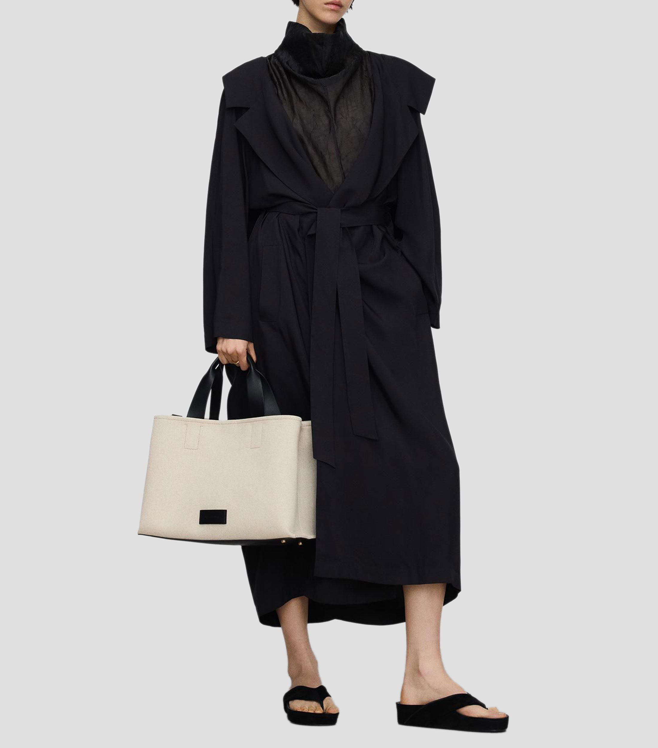 Vestido midi manga larga liso Mujer