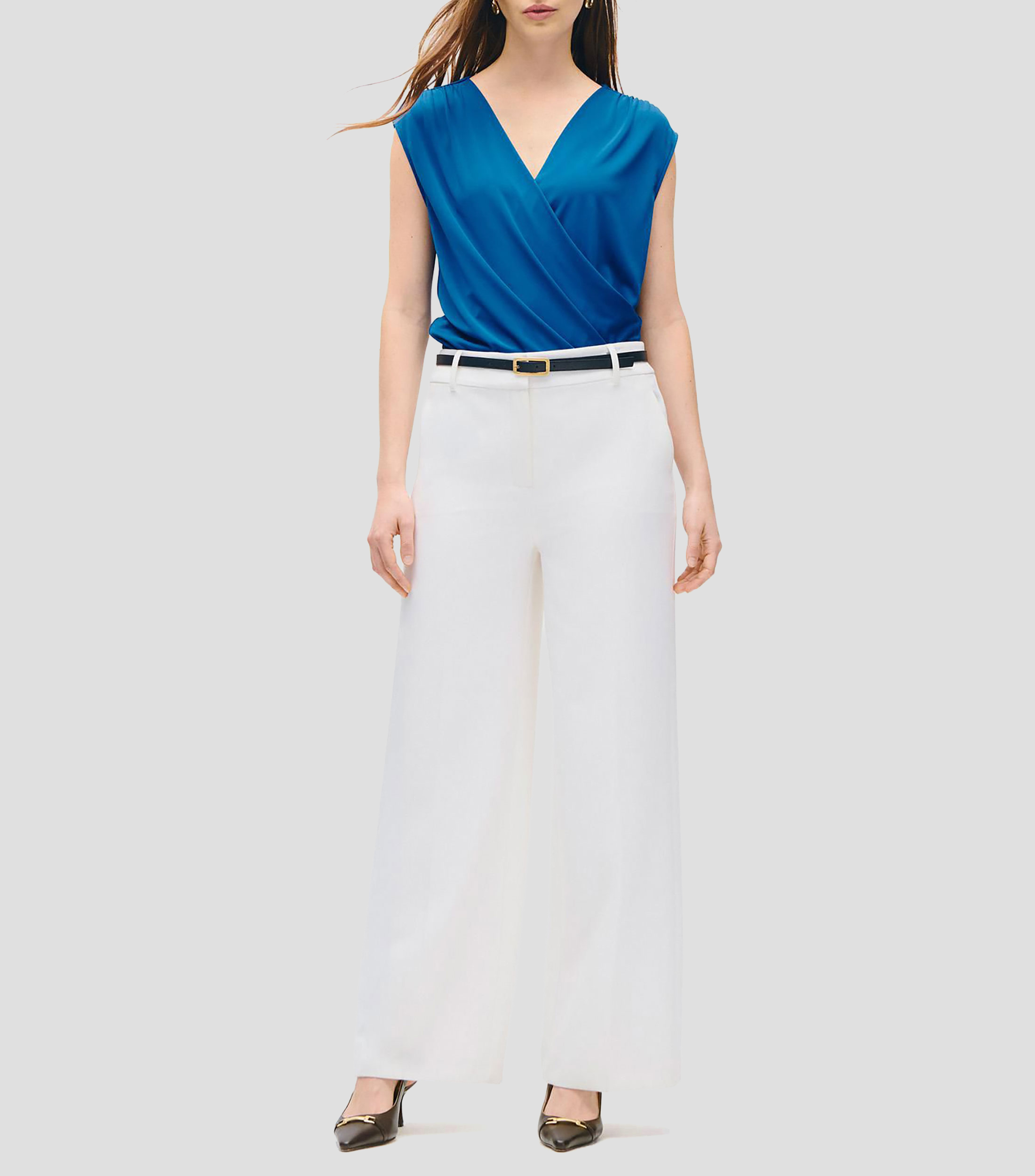 Blusa de Punto Envolvente Azul Rey con Frunces Mujer
