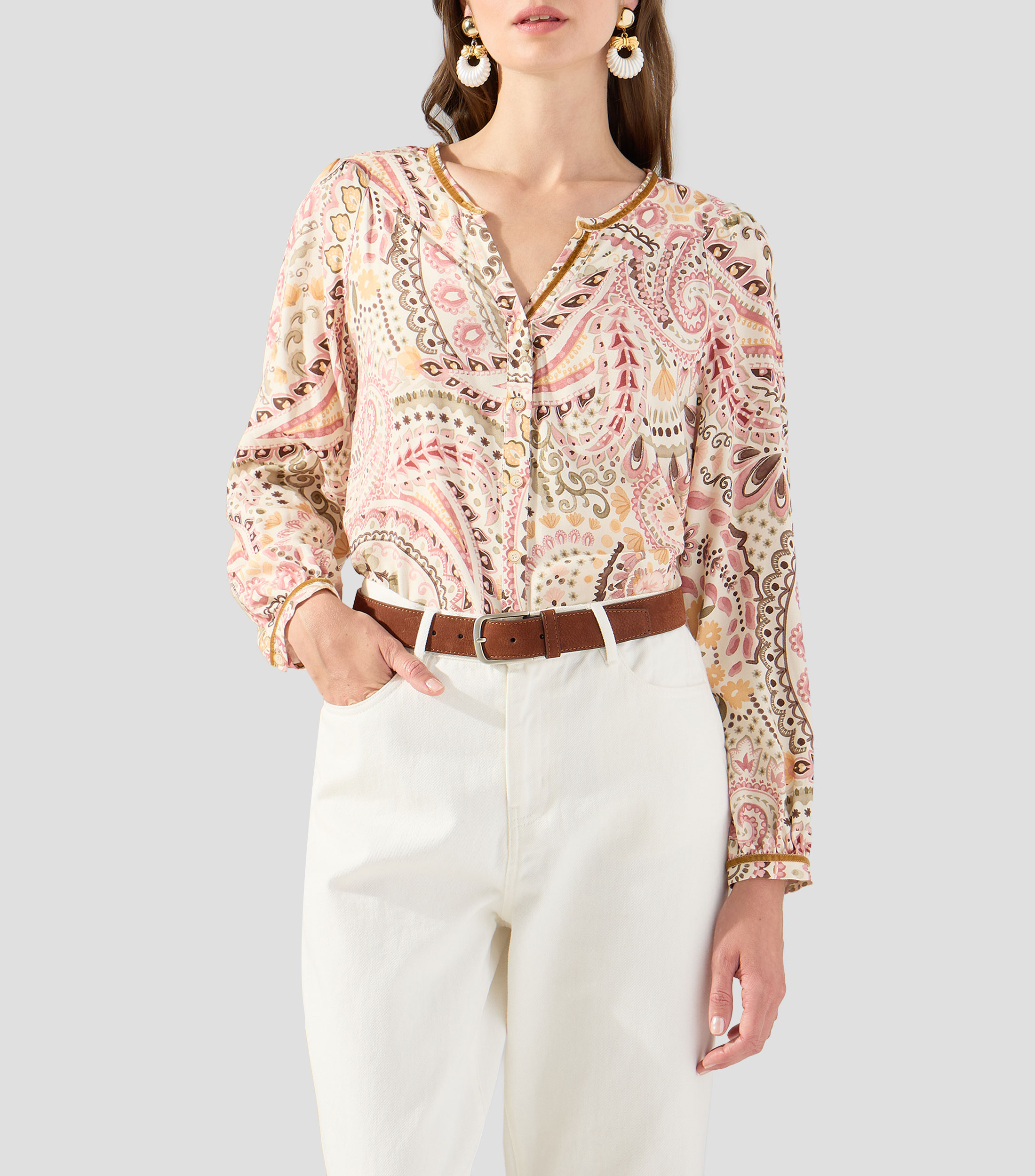 Blusa estampada manga larga Mujer