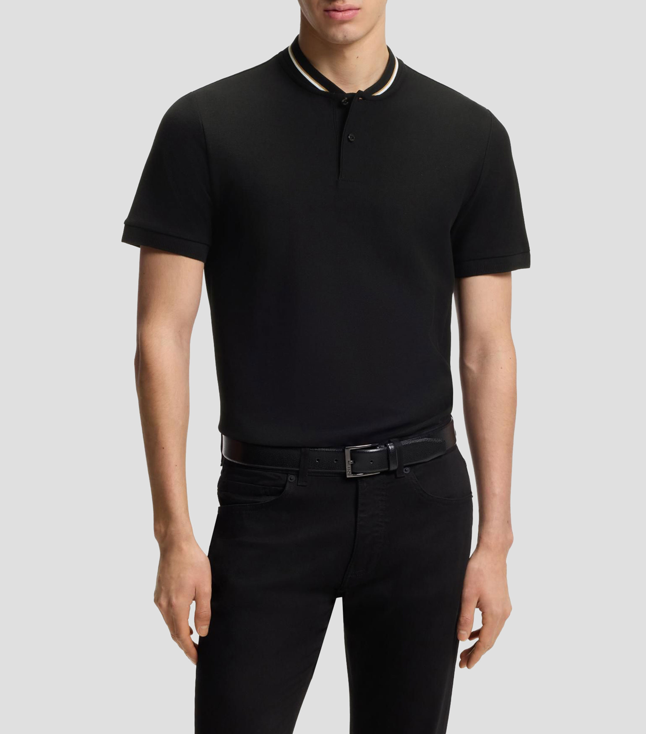Polo de piqué de algodón con cuello redondo Hombre