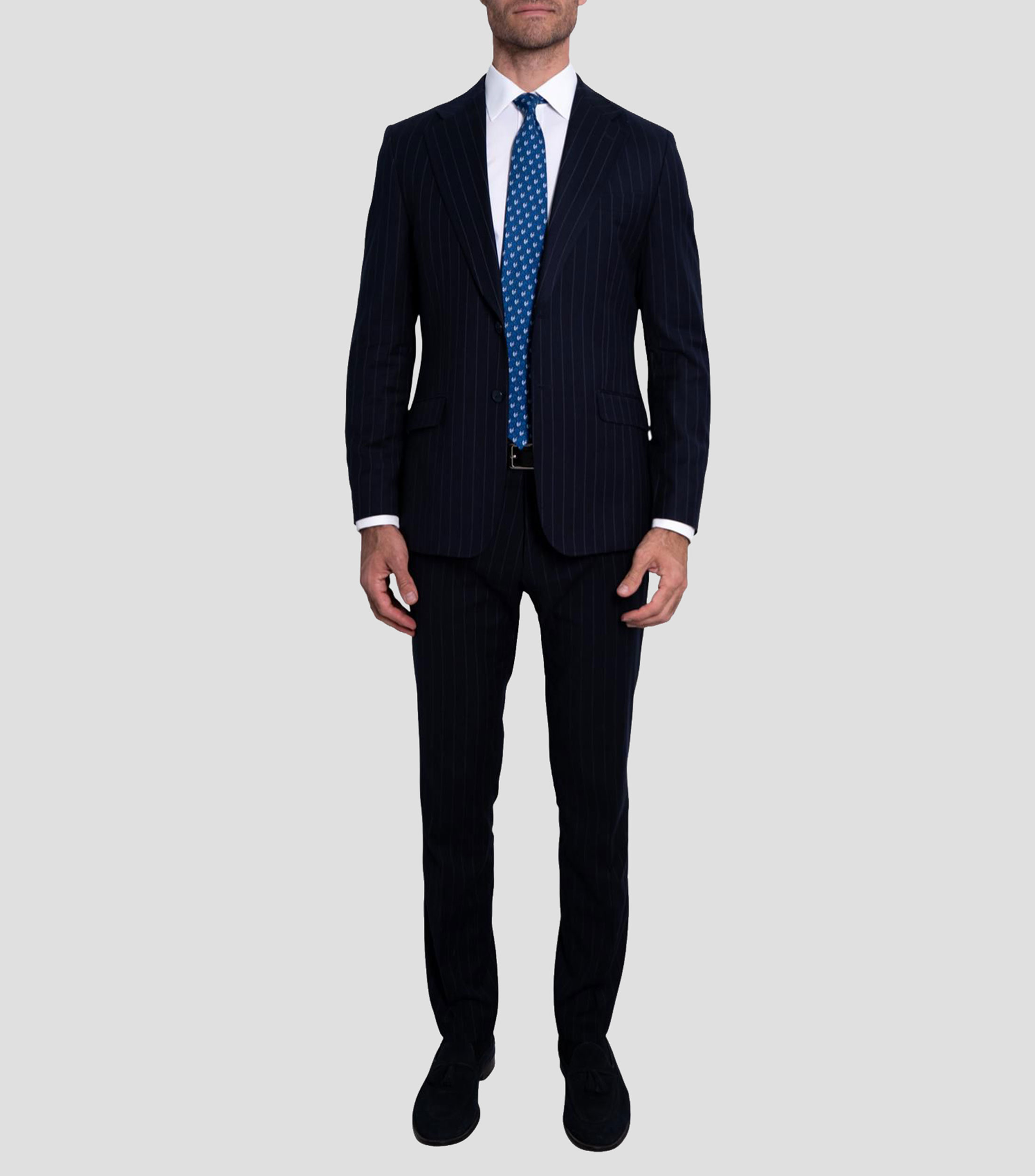 Corbata ancha en seda azul marino estampada S8 Rana y Nenúfares Hombre