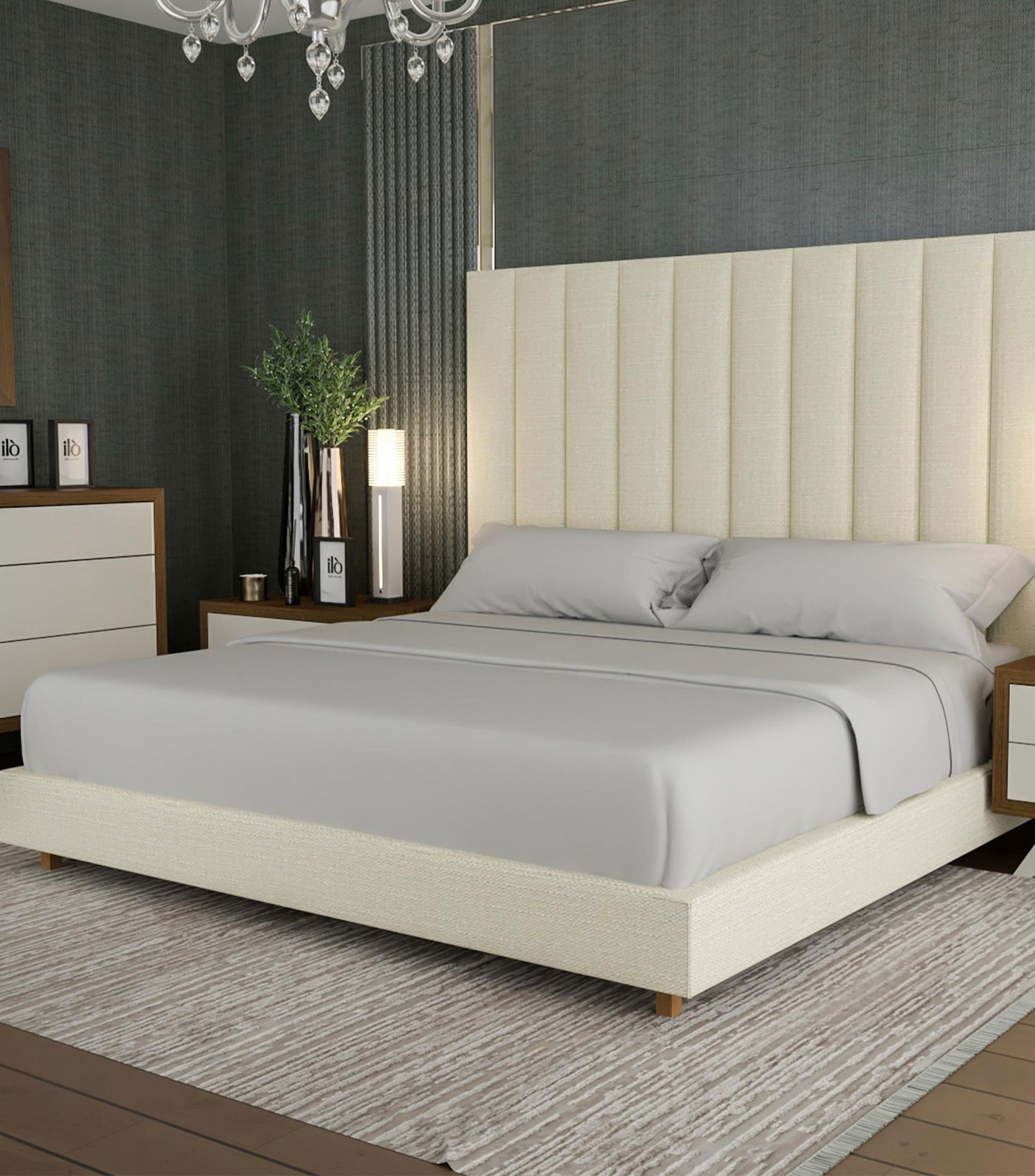 Cama King Size Alta Old Canvas Crudo en tela
