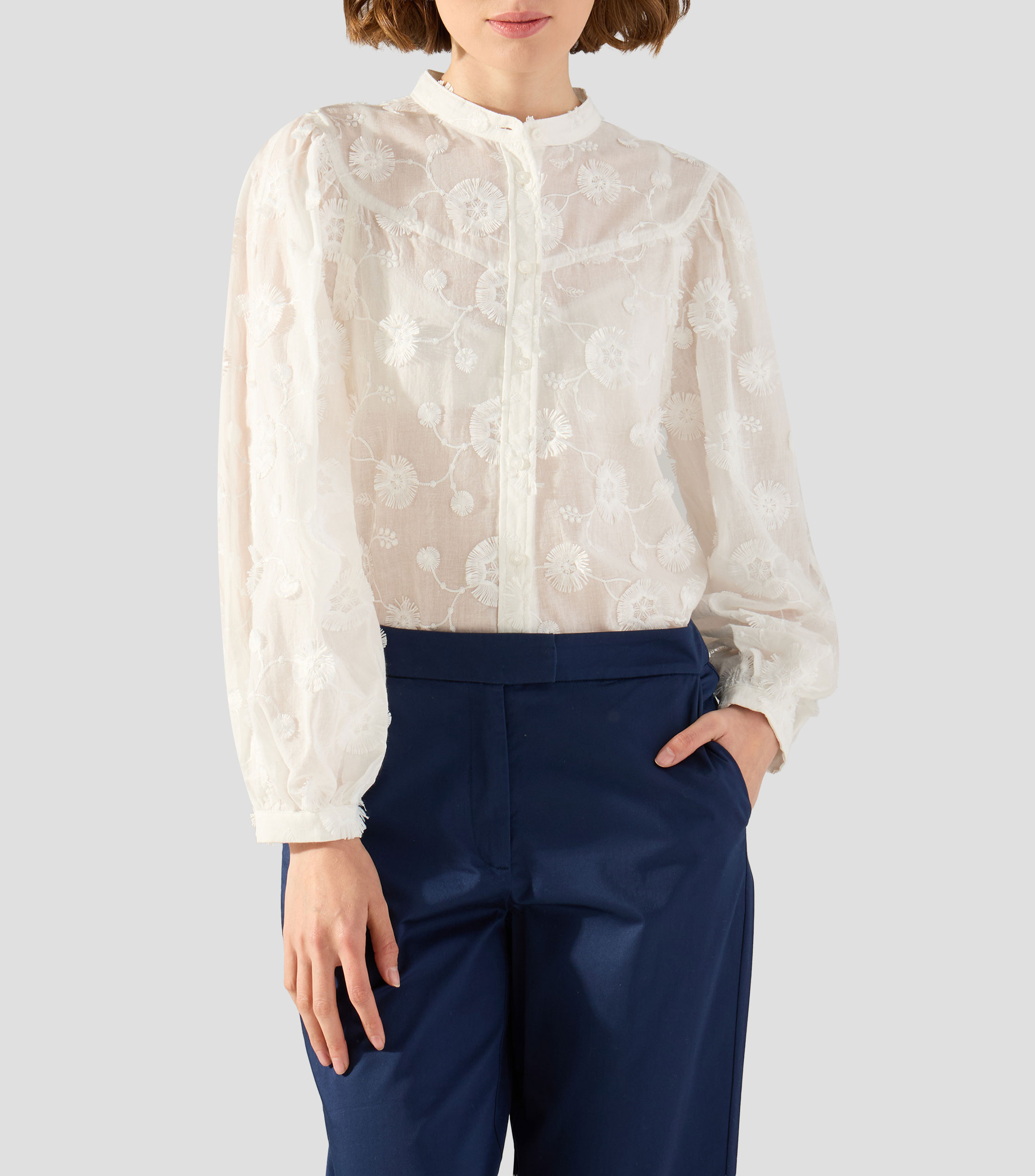 Camisa con bordado y manga larga Mujer