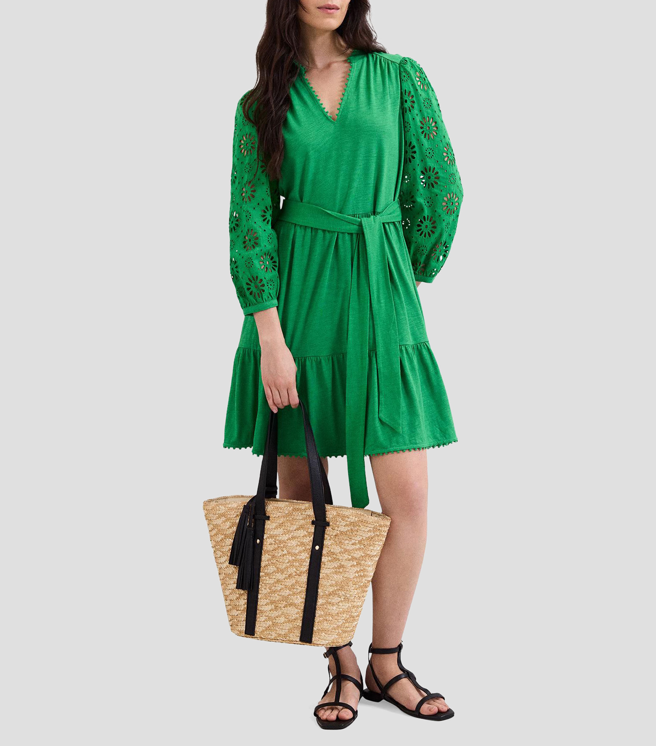 Vestido corto manga 3/4 liso Florie Mujer