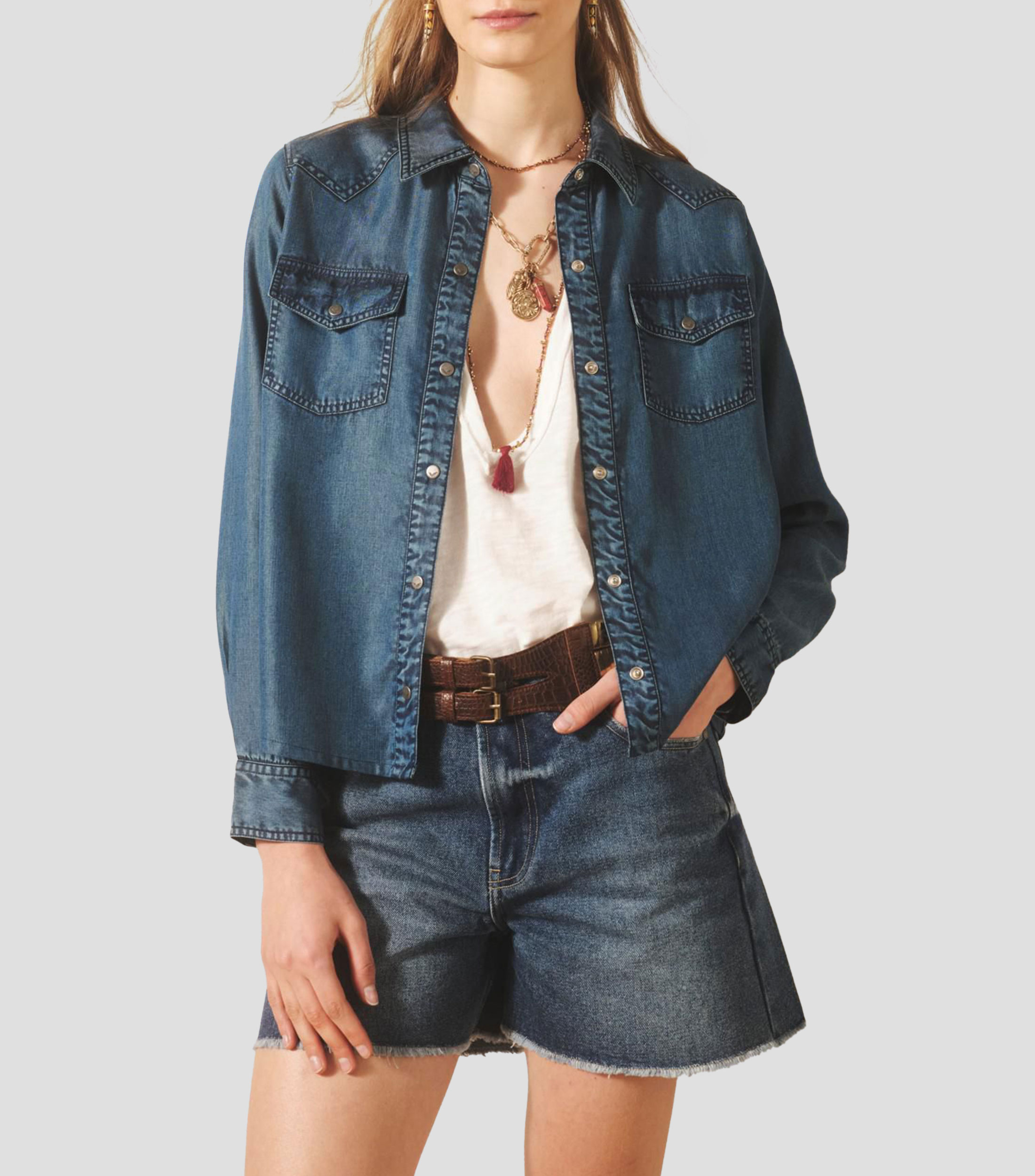 Camisa lisa manga larga Mujer
