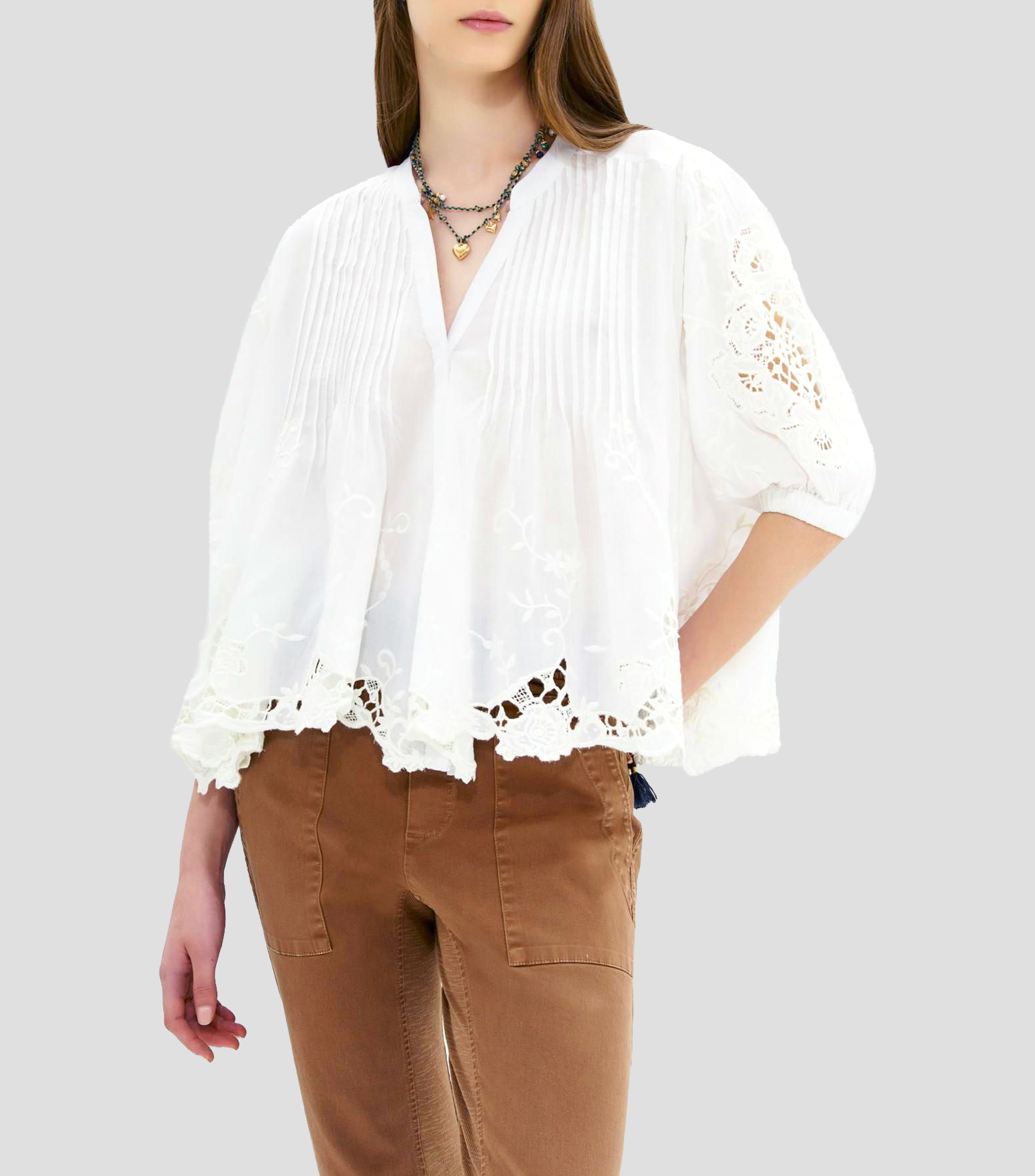Blusa lisa manga 3/4 Mujer