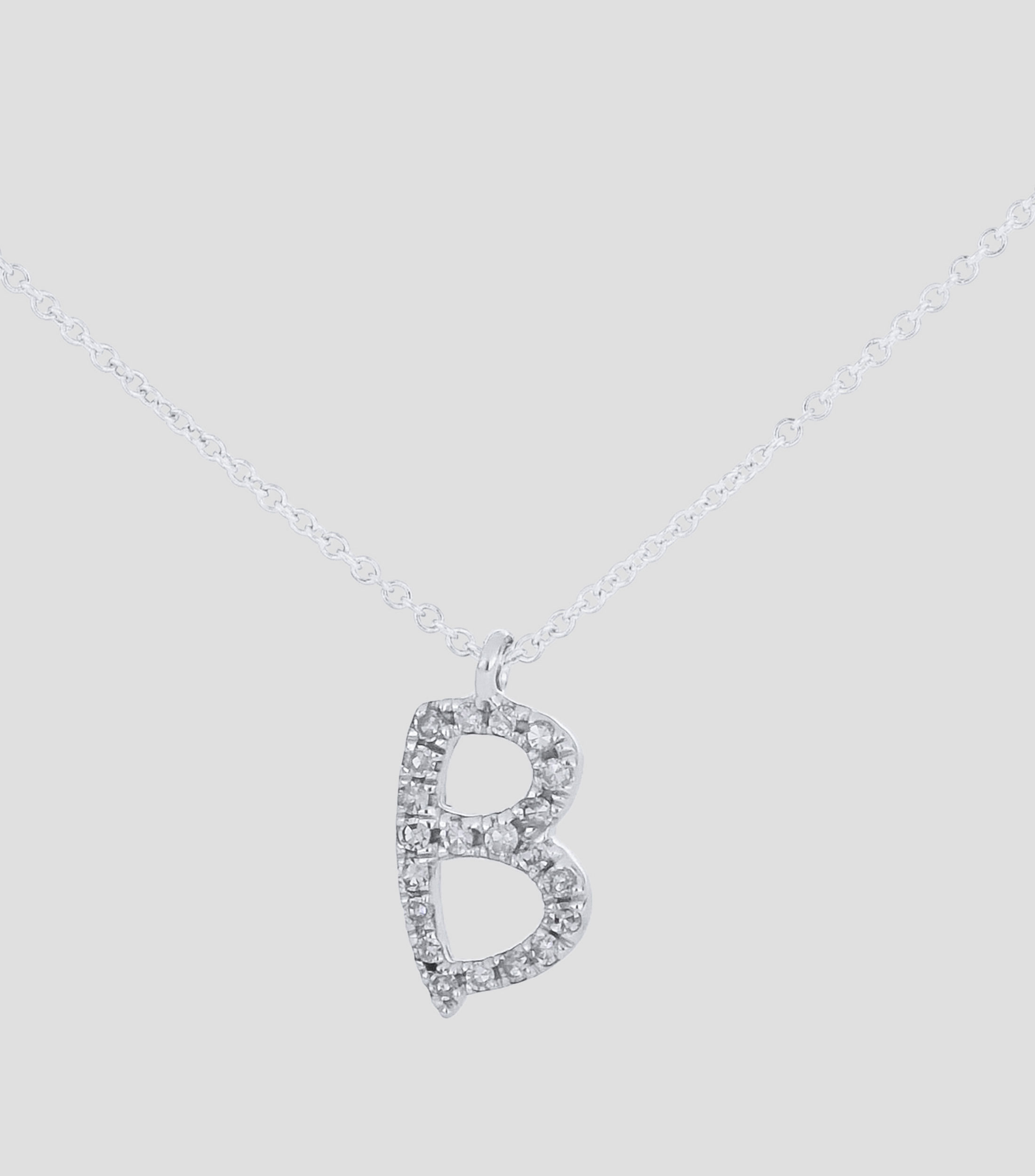 Dije en letra "B" y cadena en Oro blanco 14 Kts Mujer