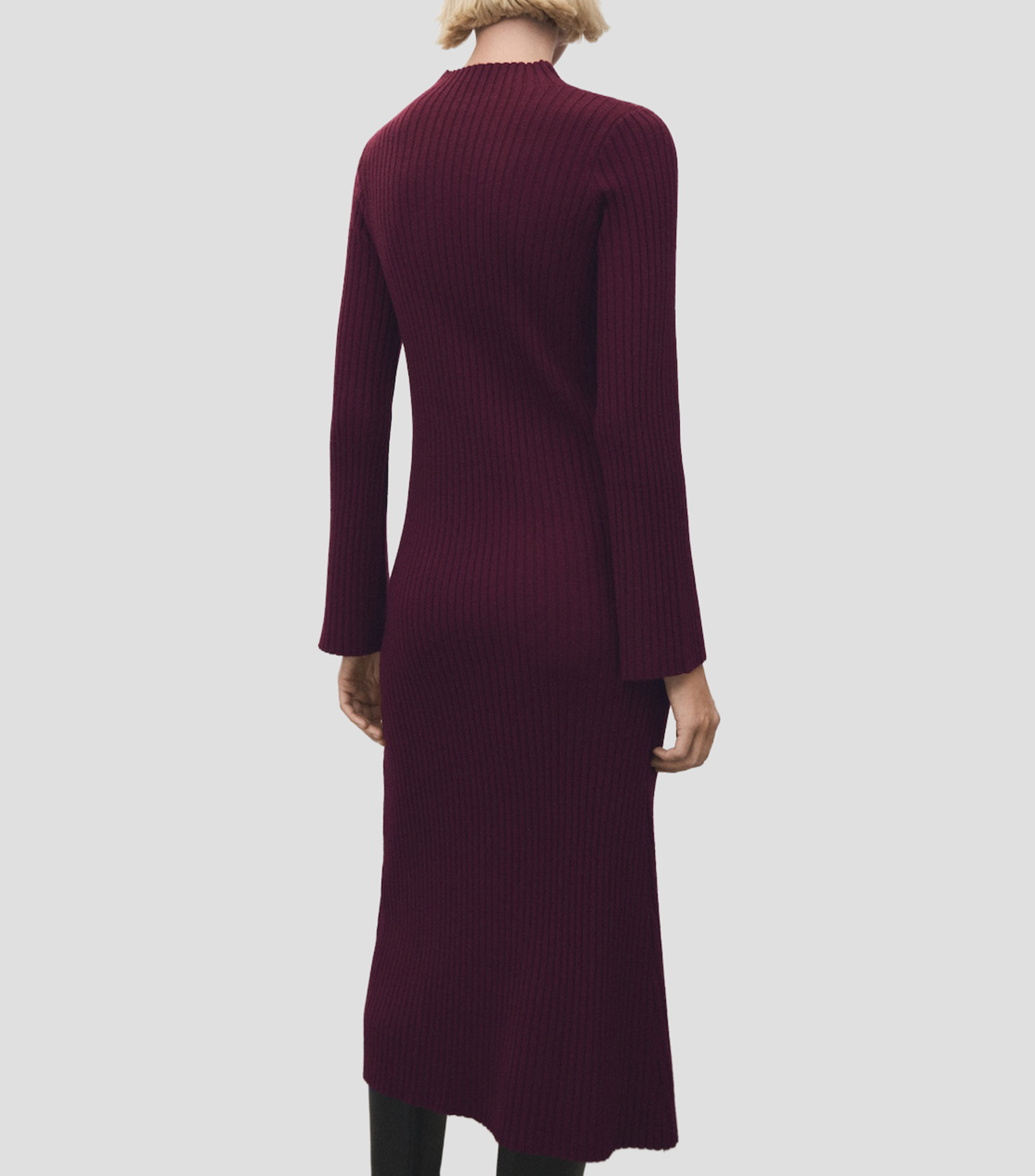 Vestido midi manga larga liso Mujer