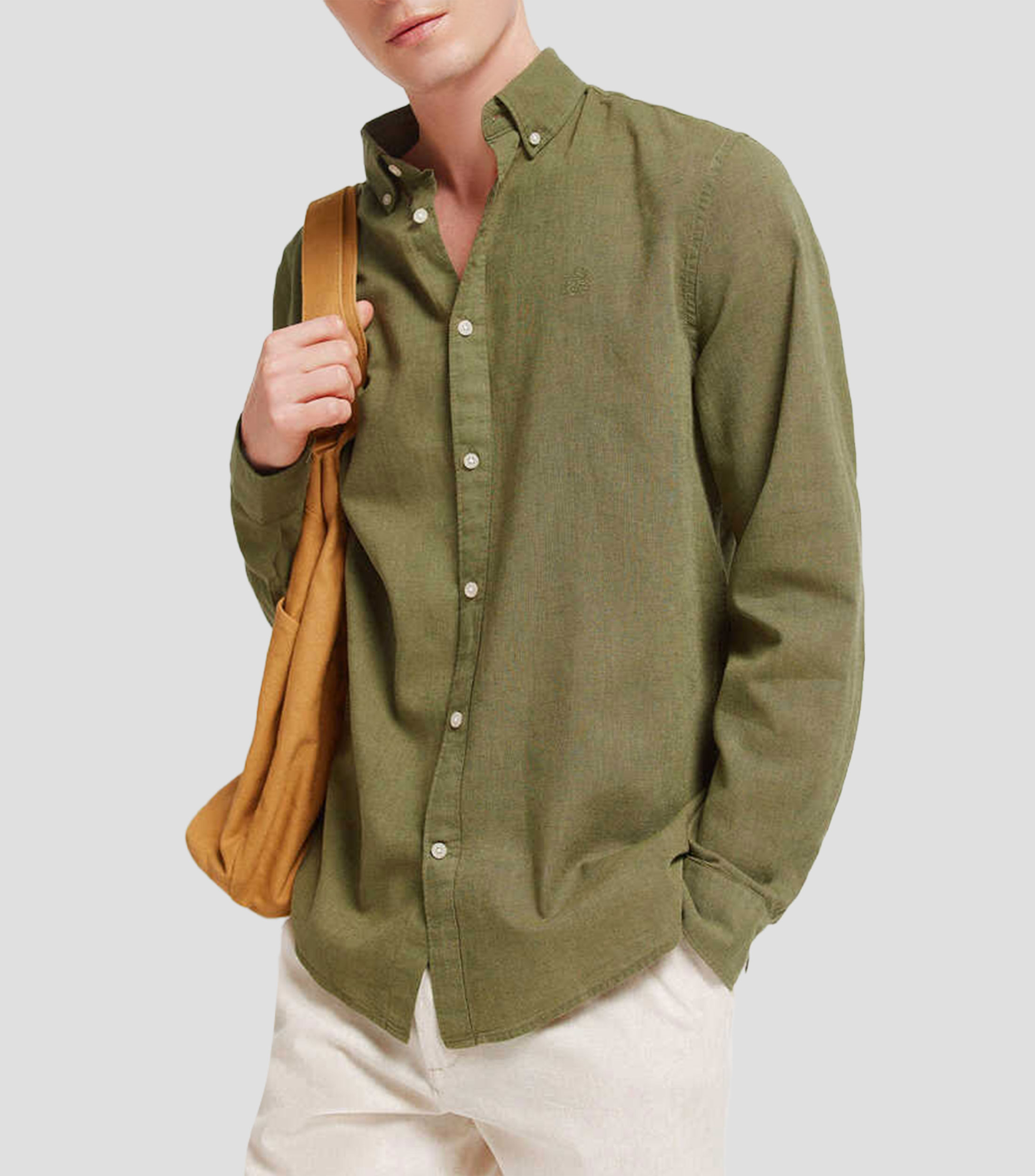 Camisa sólido manga larga Hombre