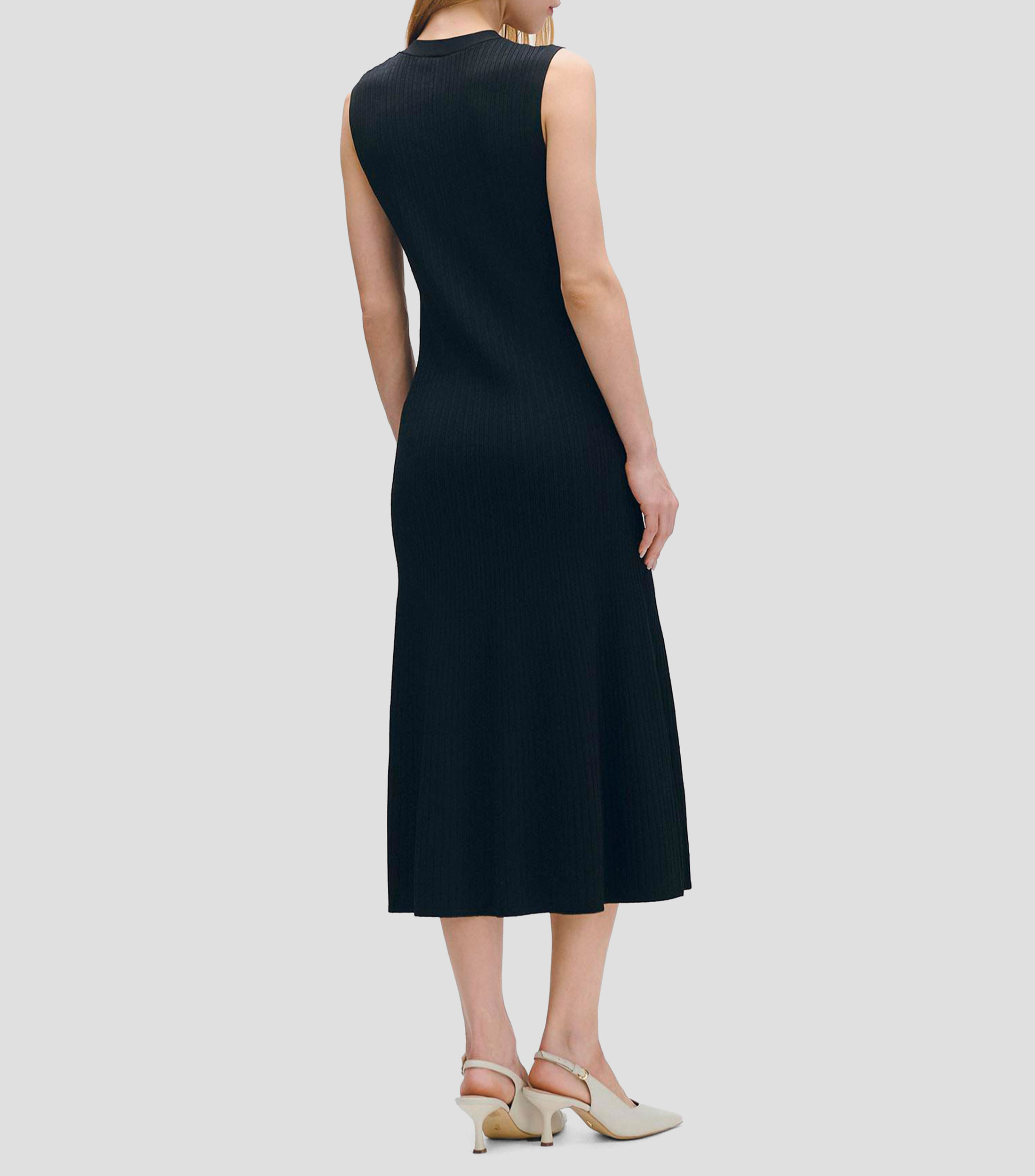 Vestido Midi Tejido Canalé Fit And Flared Con Broches Mujer