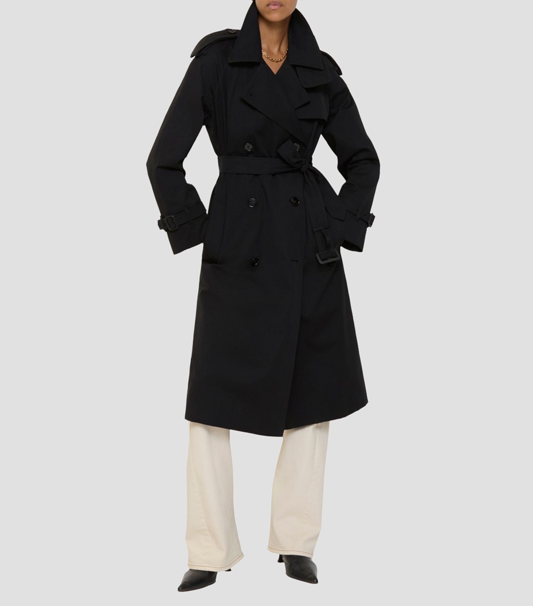 Gabardina larga estilo trench coat con botones y cinta Mujer