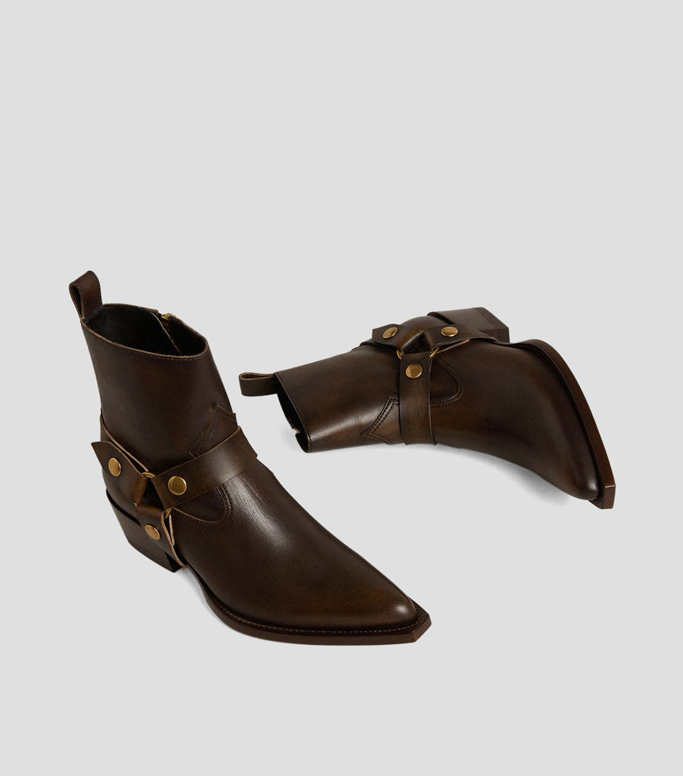 Botas vaqueras cortas con tacón bajo ancho Mujer